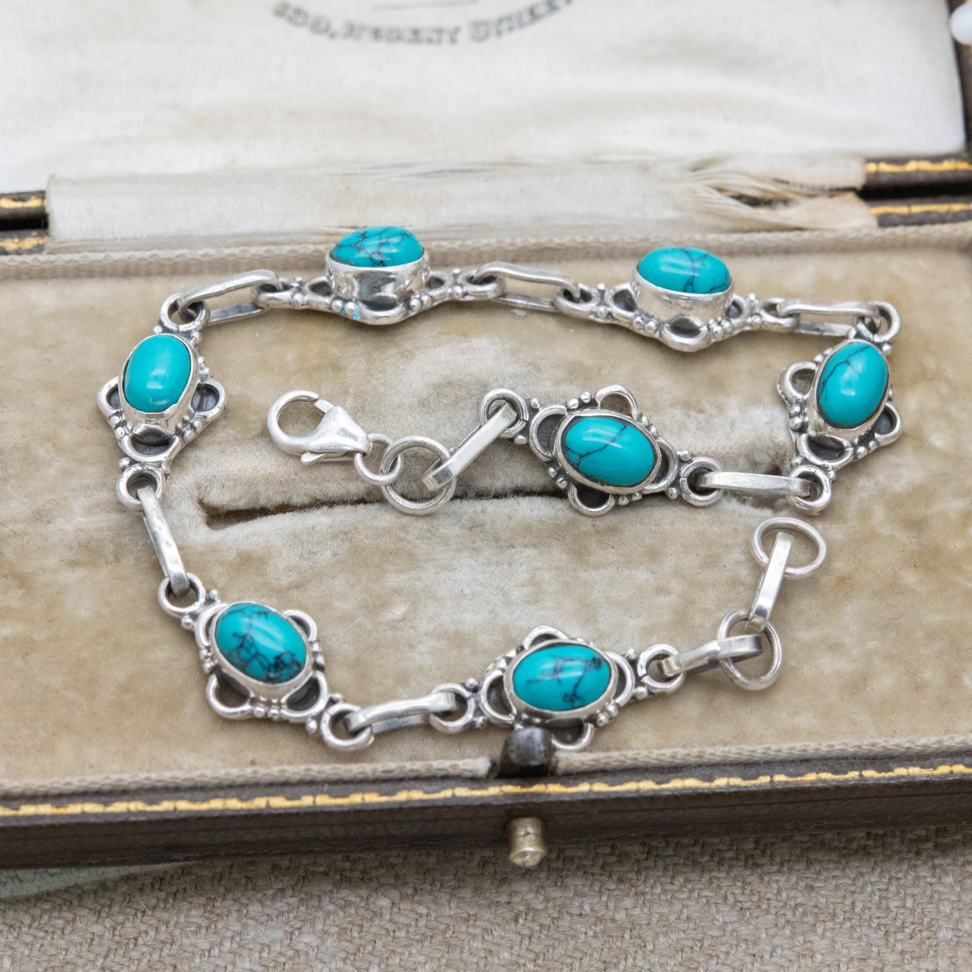 Vintage Sterling Silver Dyed Howlite Panel Bracelet - Blue Gemstone Jewellery | Gift for Her