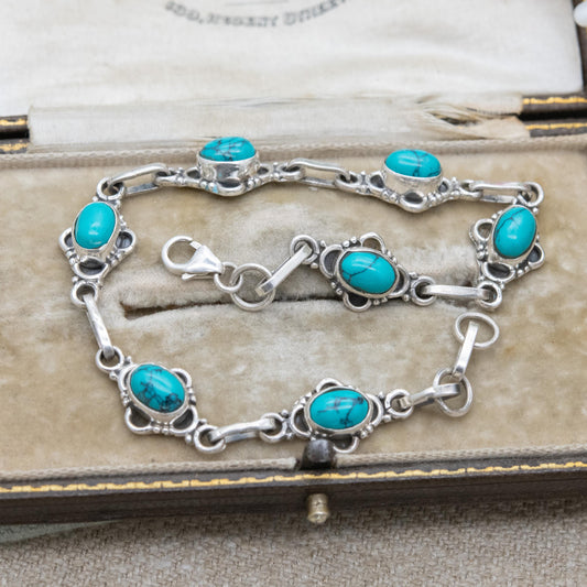 Vintage Sterling Silver Dyed Howlite Panel Bracelet - Blue Gemstone Jewellery | Gift for Her