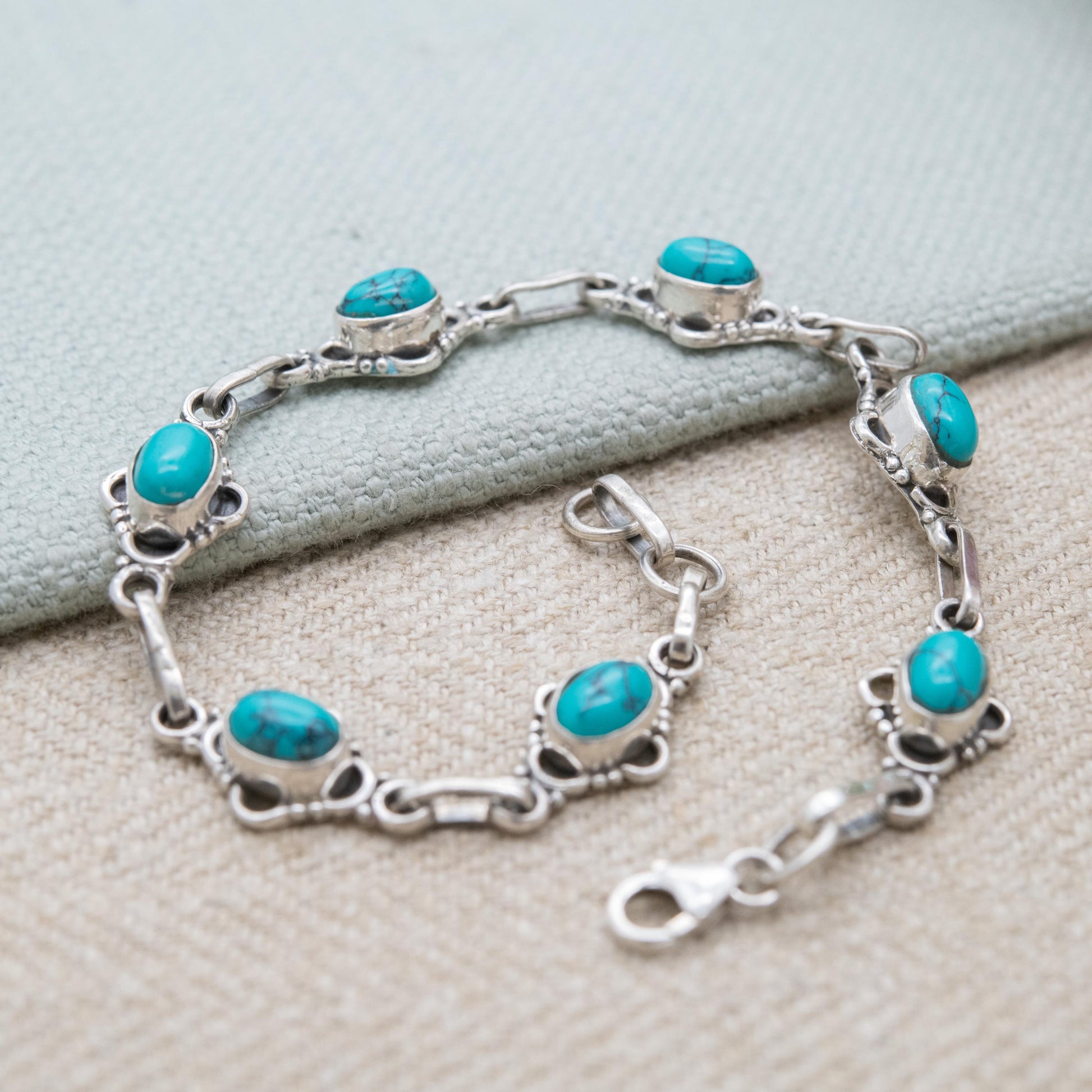 Vintage Sterling Silver Dyed Howlite Panel Bracelet - Blue Gemstone Jewellery | Gift for Her