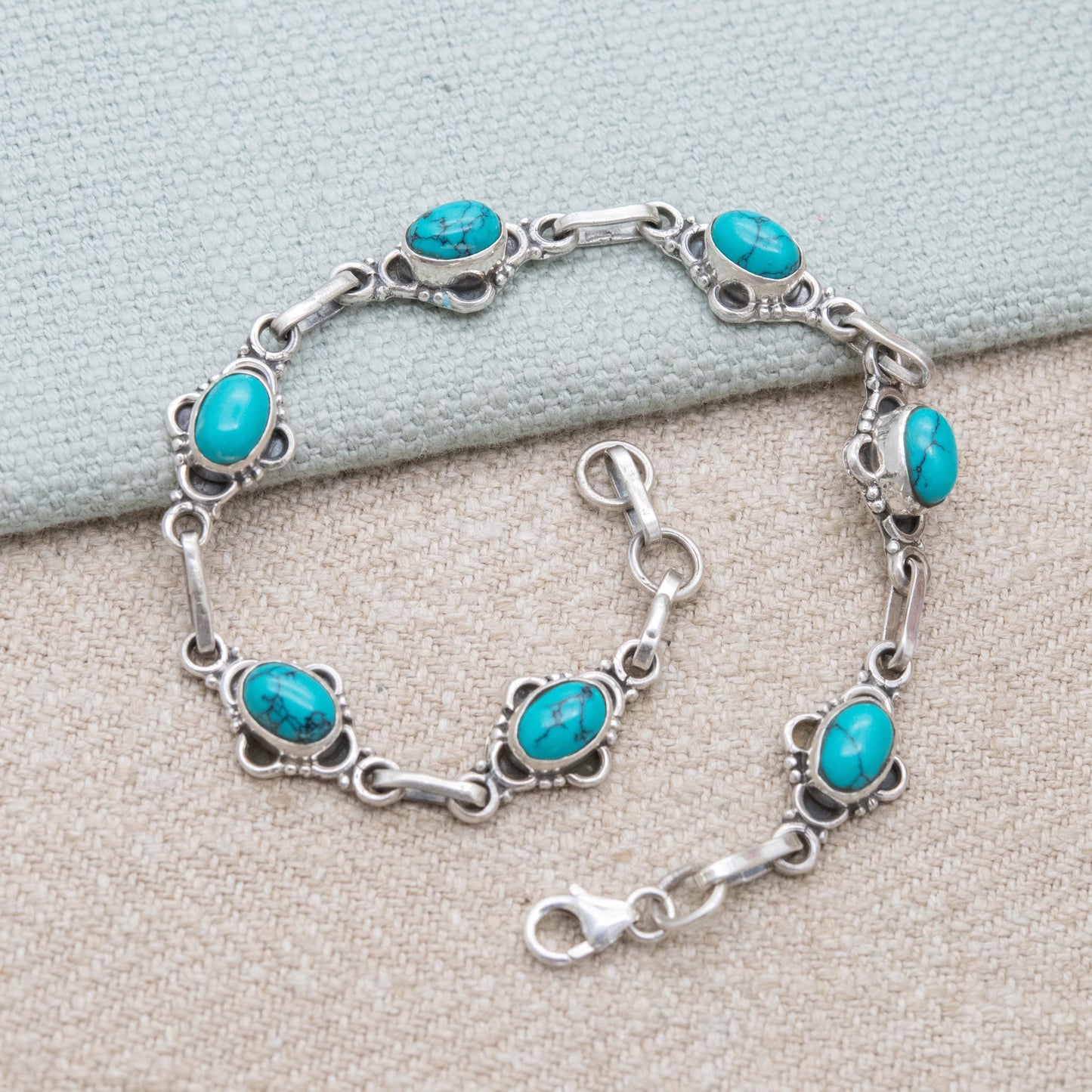 Vintage Sterling Silver Dyed Howlite Panel Bracelet - Blue Gemstone Jewellery | Gift for Her