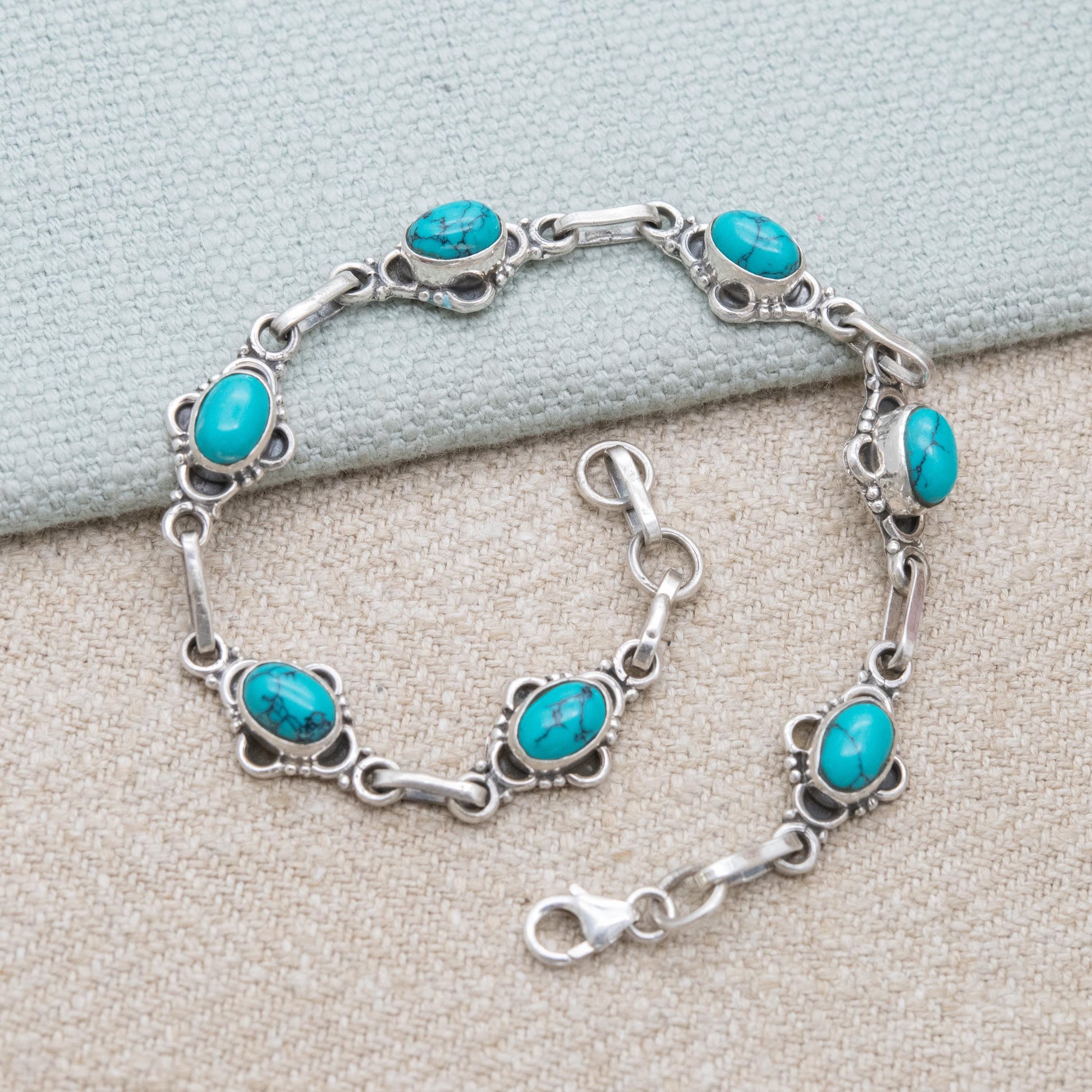 Vintage Sterling Silver Dyed Howlite Panel Bracelet - Blue Gemstone Jewellery | Gift for Her