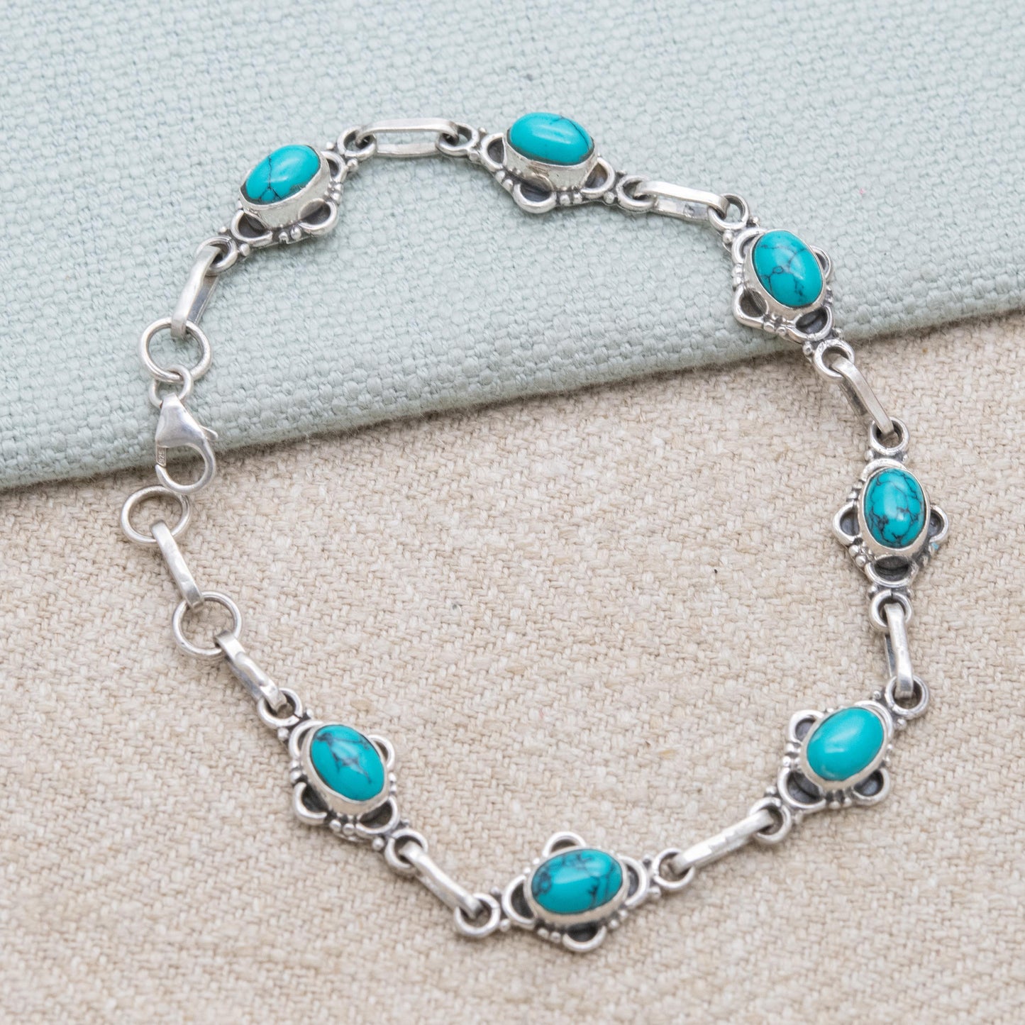 Vintage Sterling Silver Dyed Howlite Panel Bracelet - Blue Gemstone Jewellery | Gift for Her