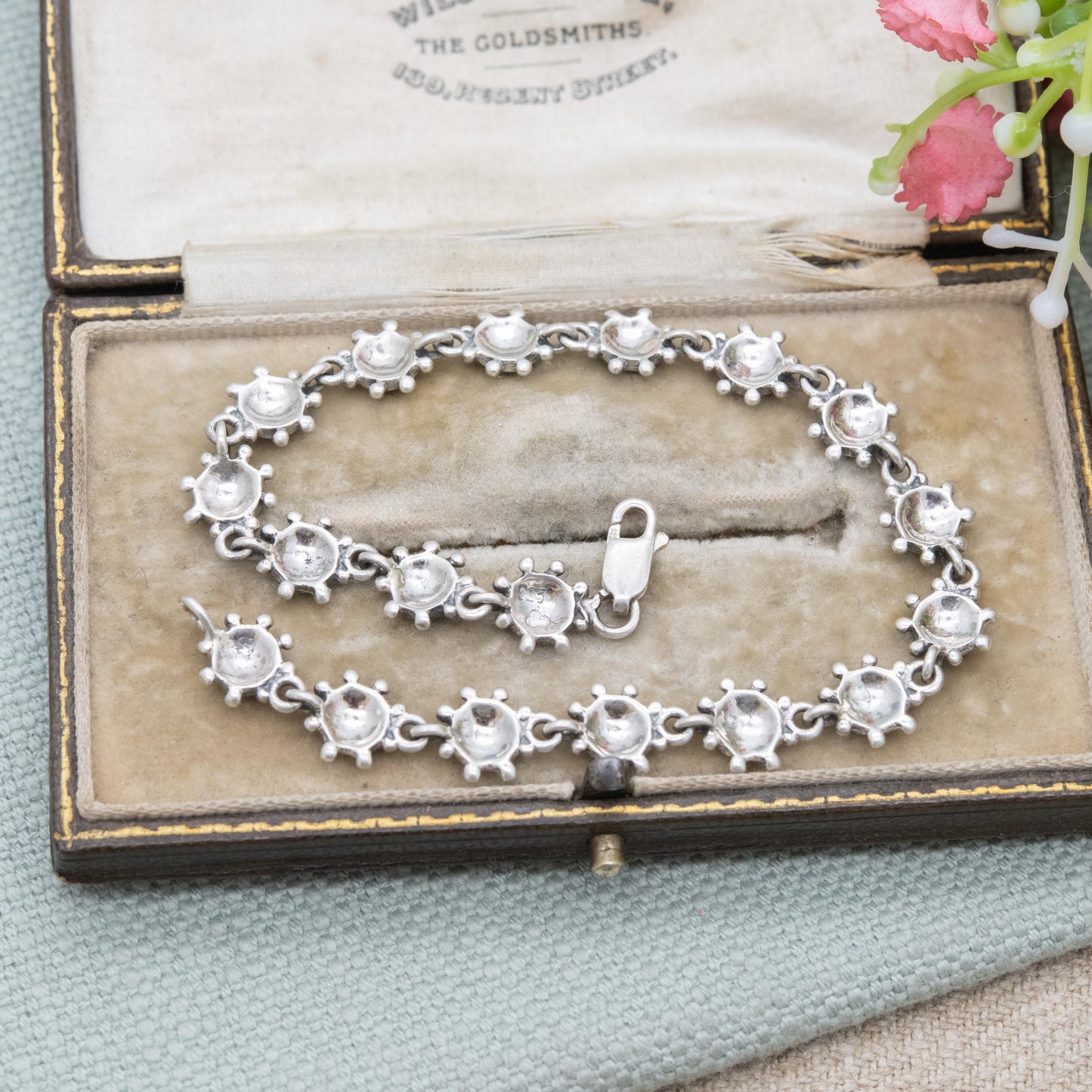 Vintage Sterling Silver Sun Panel Bracelet - Red and Blue Gemstone Star Burst Wrist Jewellery | Pretty Gift for Her