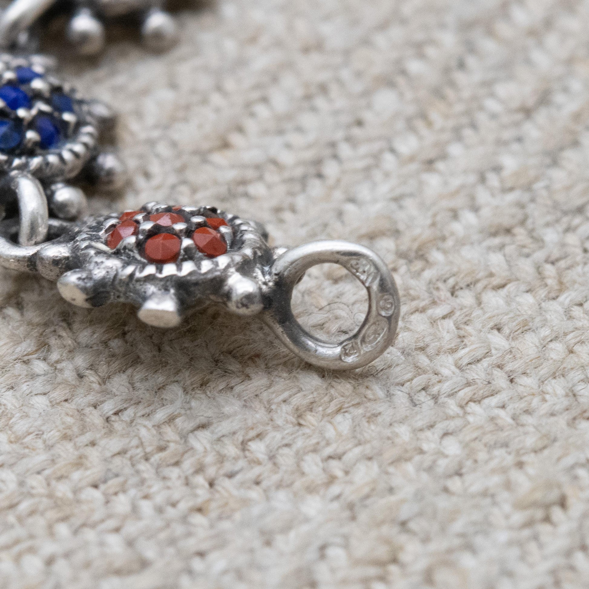 Vintage Sterling Silver Sun Panel Bracelet - Red and Blue Gemstone Star Burst Wrist Jewellery | Pretty Gift for Her