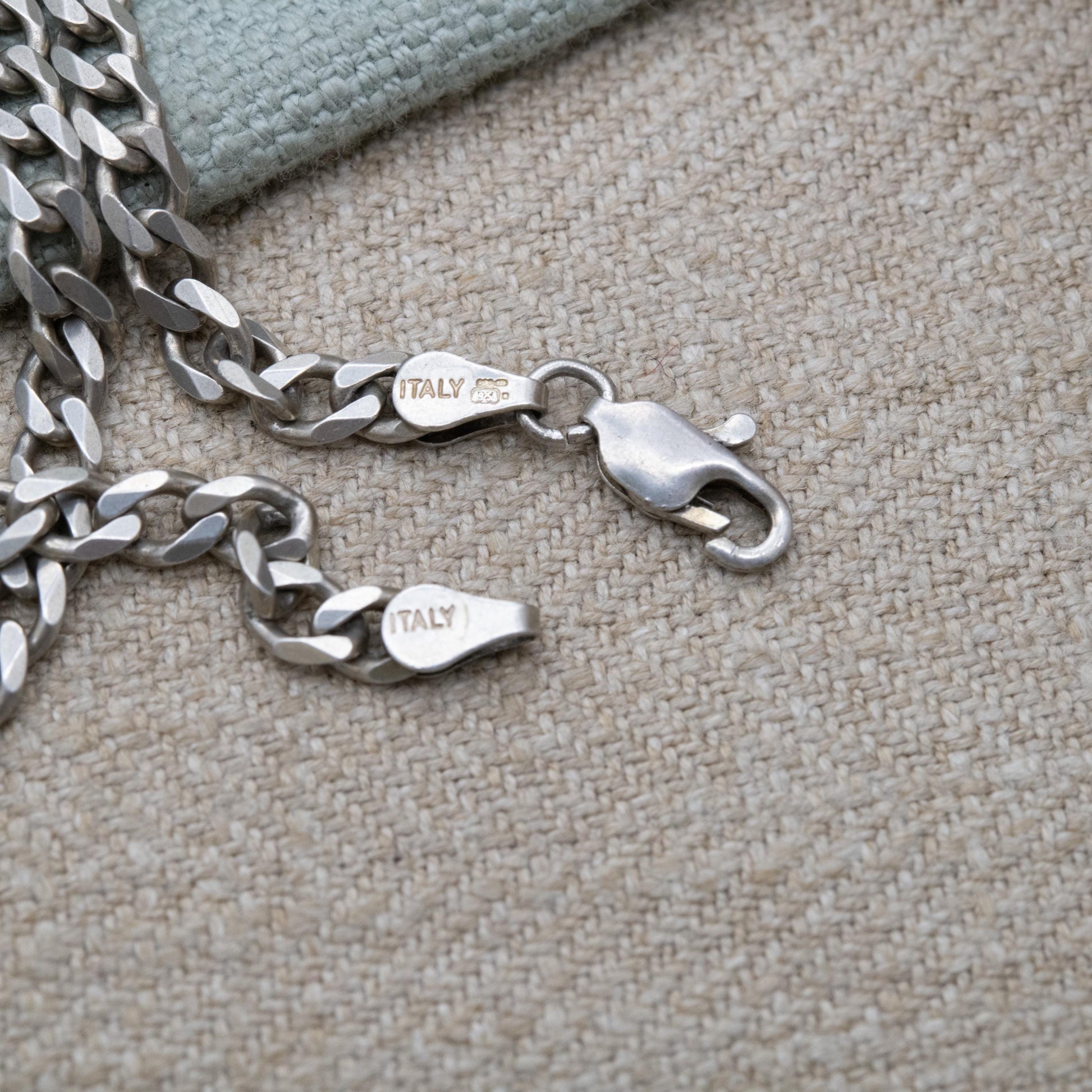 Vintage Italian Sterling Silver Curb Link Chain Necklace - Y2K Flat Curb | Heavy Silver Necklace | 20" 50cm