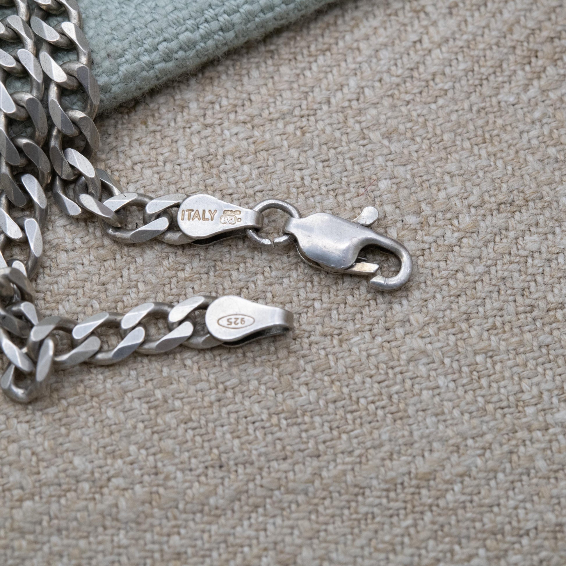 Vintage Italian Sterling Silver Curb Link Chain Necklace - Y2K Flat Curb | Heavy Silver Necklace | 20" 50cm