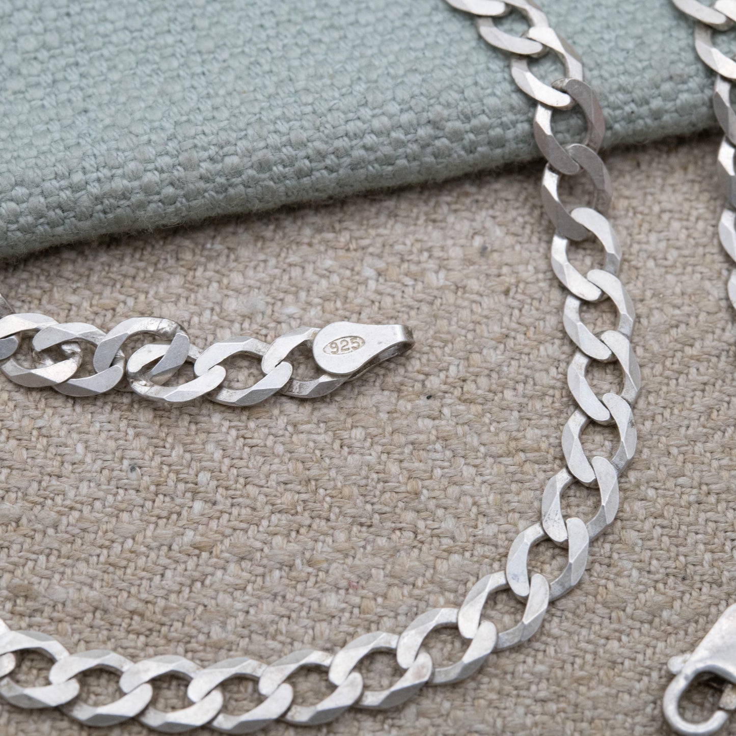 Vintage Sterling Silver Curb Link Chain Necklace - Y2K Flat Curb | Unisex Silver Necklace | 18" 44cm