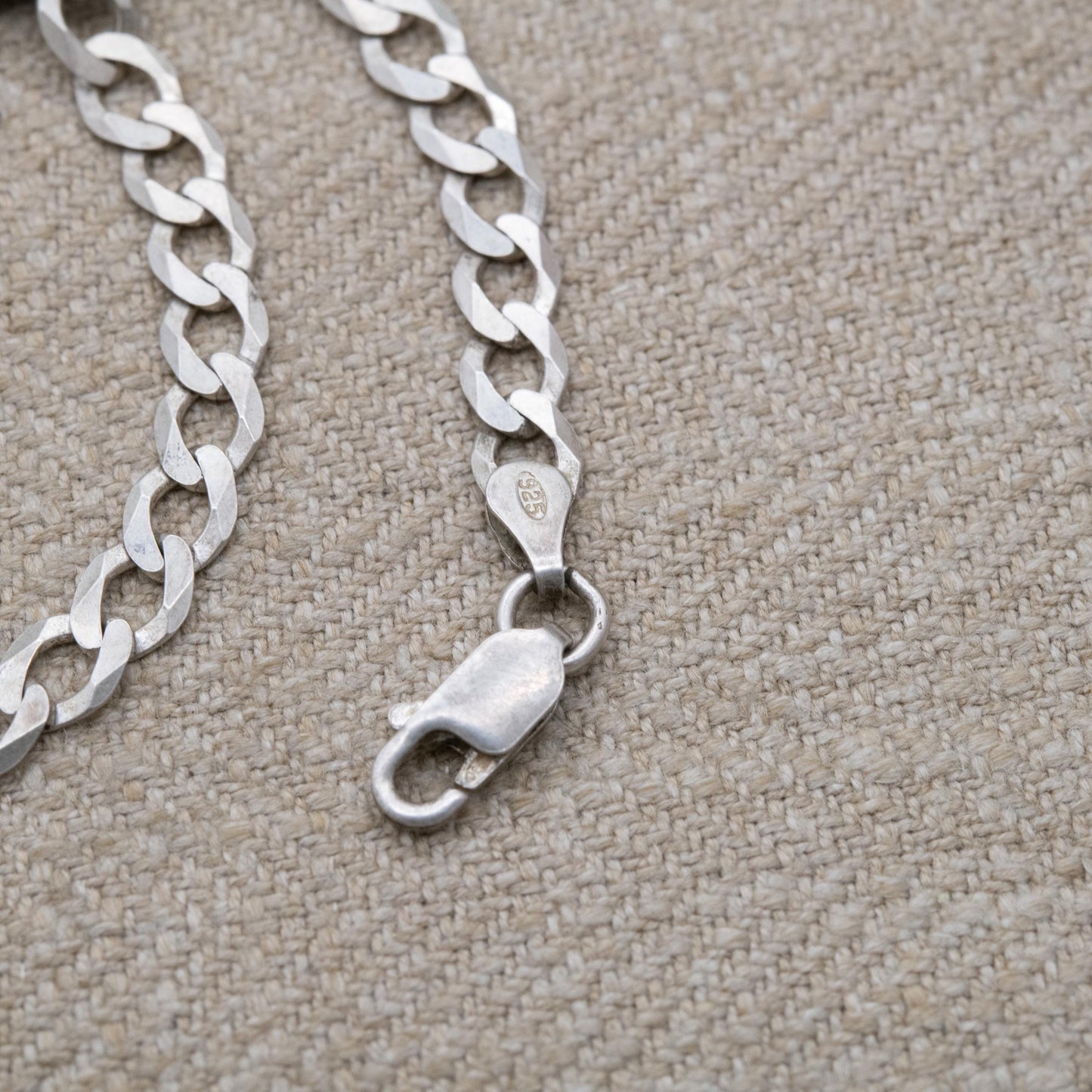 Vintage Sterling Silver Curb Link Chain Necklace - Y2K Flat Curb | Unisex Silver Necklace | 18" 44cm