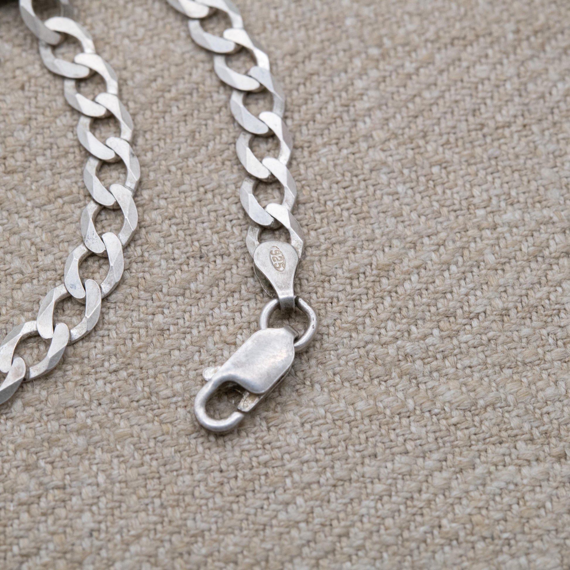 Vintage Sterling Silver Curb Link Chain Necklace - Y2K Flat Curb | Unisex Silver Necklace | 18" 44cm