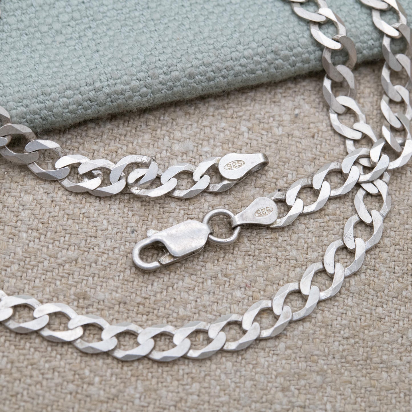 Vintage Sterling Silver Curb Link Chain Necklace - Y2K Flat Curb | Unisex Silver Necklace | 18" 44cm