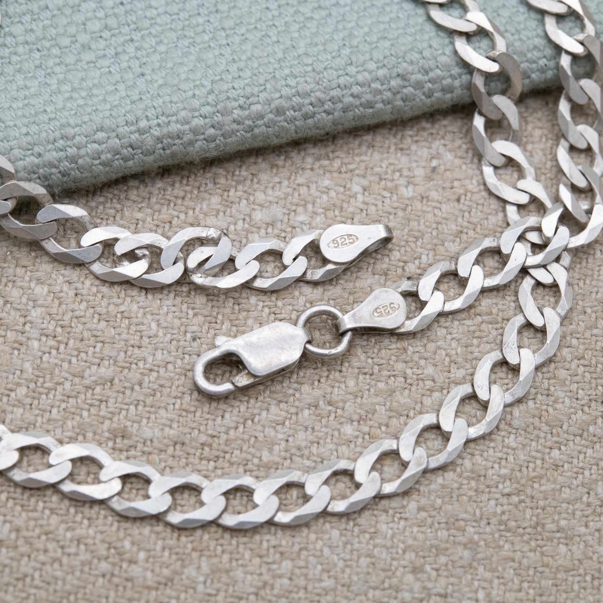 Vintage Sterling Silver Curb Link Chain Necklace - Y2K Flat Curb | Unisex Silver Necklace | 18" 44cm
