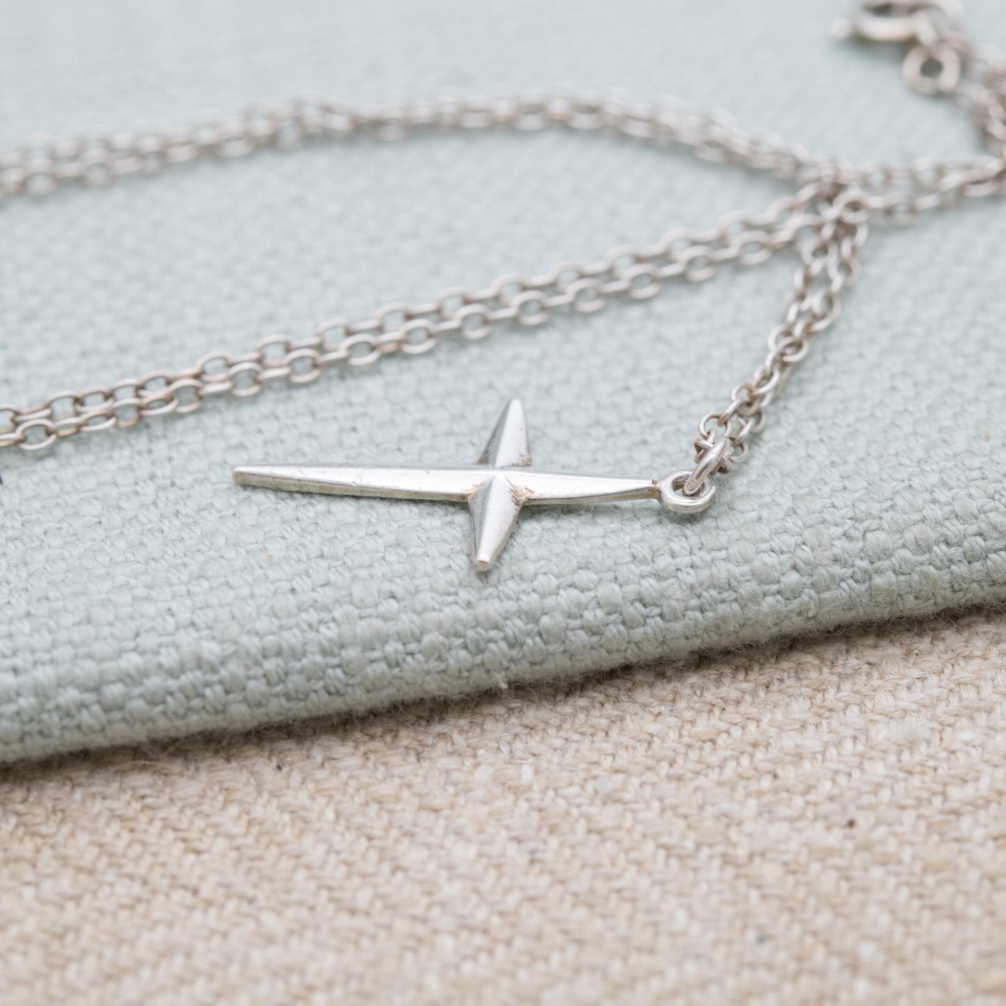 Vintage Sterling Silver Cross Pendant on a Curb Link Chain Necklace