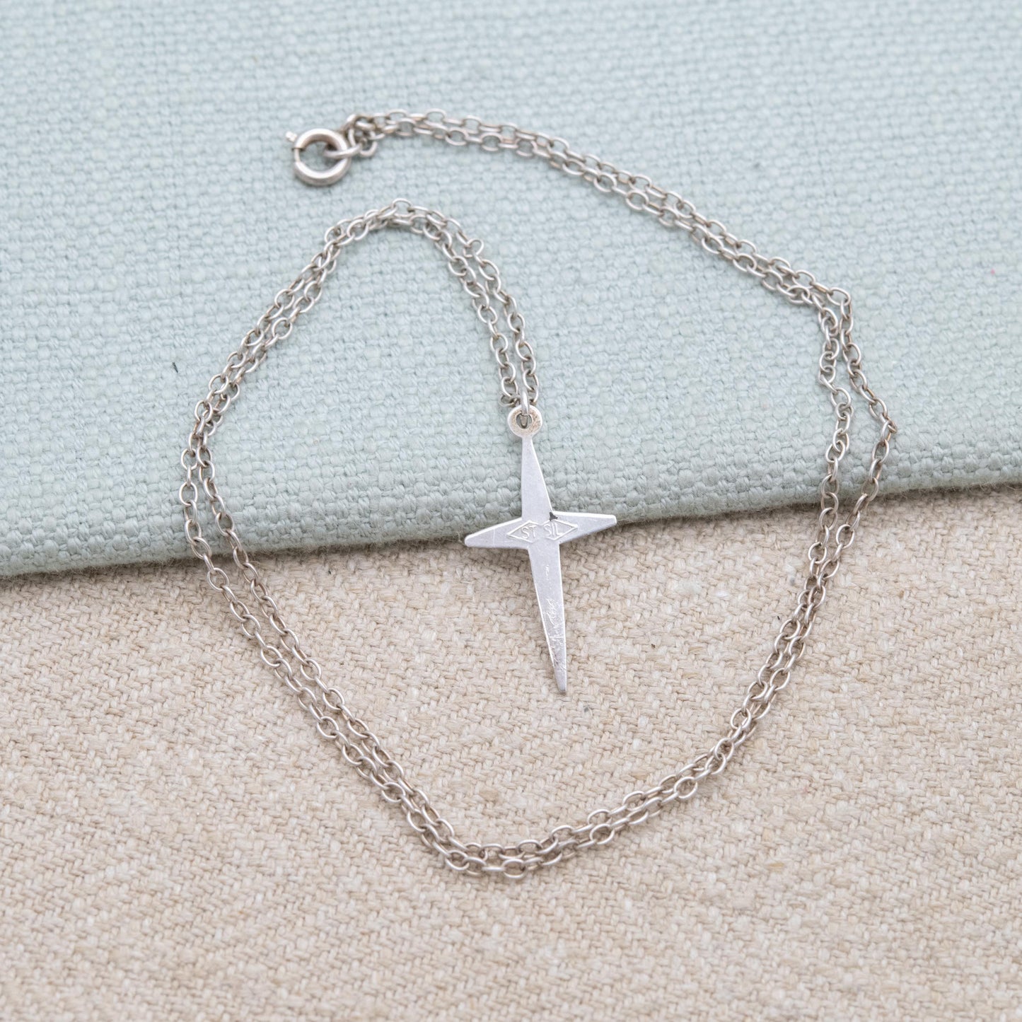 Vintage Sterling Silver Cross Pendant on a Curb Link Chain Necklace