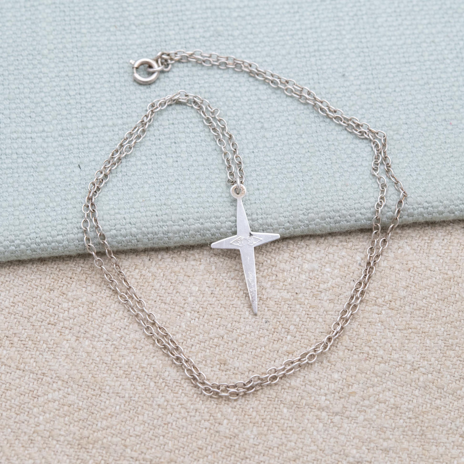 Vintage Sterling Silver Cross Pendant on a Curb Link Chain Necklace