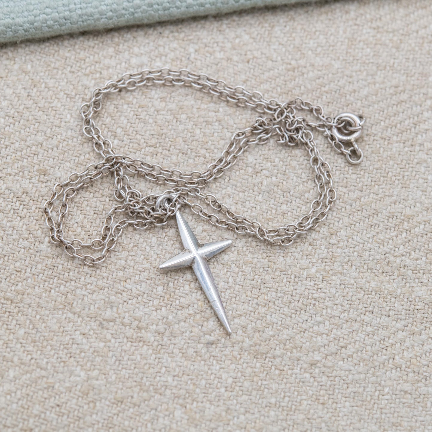 Vintage Sterling Silver Cross Pendant on a Curb Link Chain Necklace