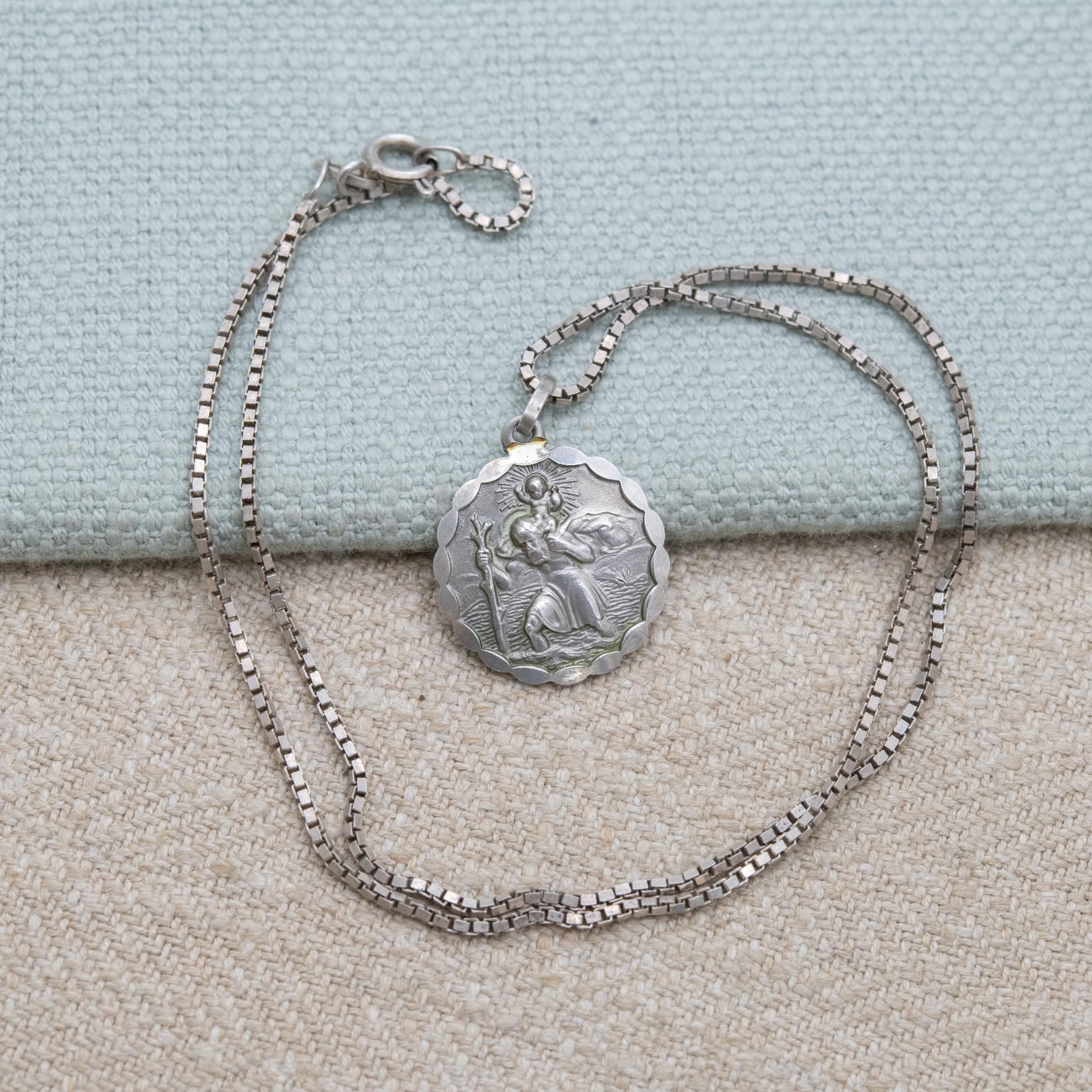 Vintage Sterling Silver St. Christopher Pendant and Box Link Necklace 1976 - Patron Saint of Travelling | Christian Religious Jewellery Gift