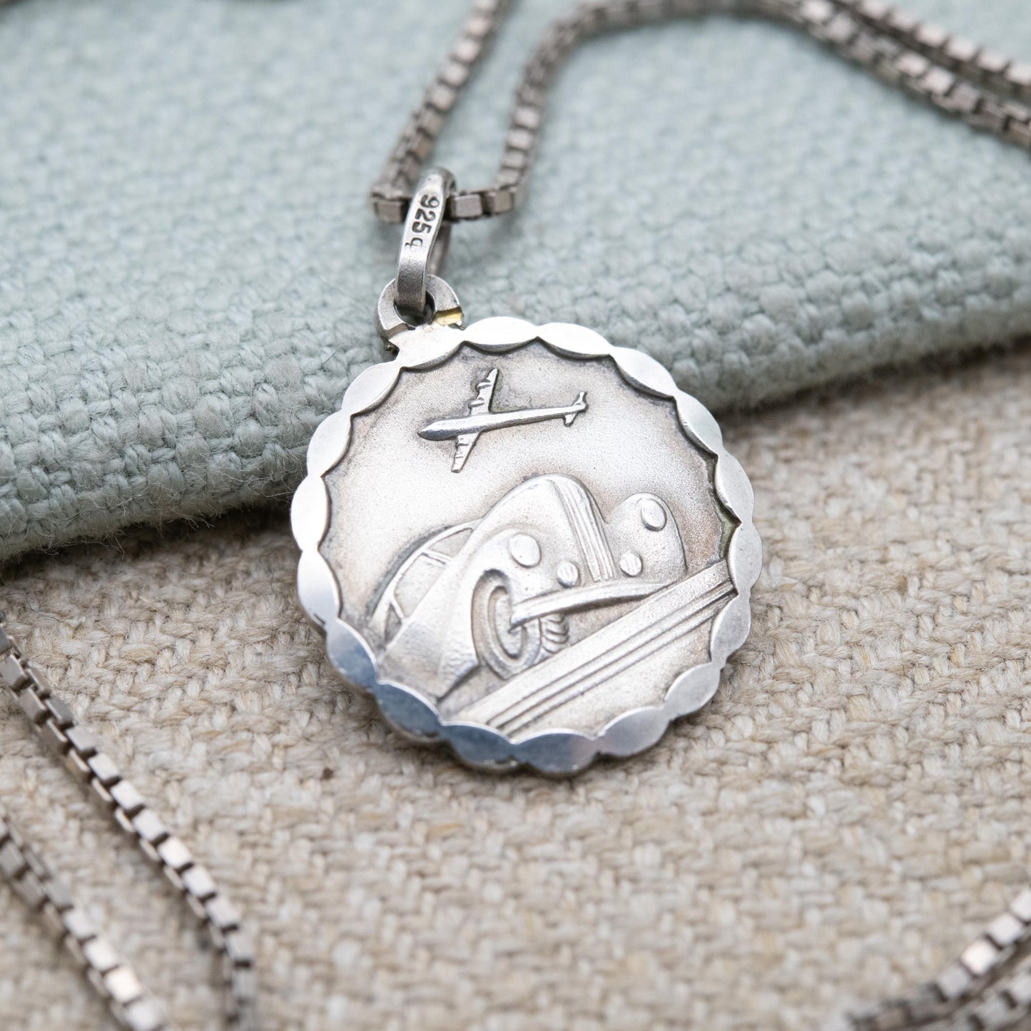 Vintage Sterling Silver St. Christopher Pendant and Box Link Necklace 1976 - Patron Saint of Travelling | Christian Religious Jewellery Gift