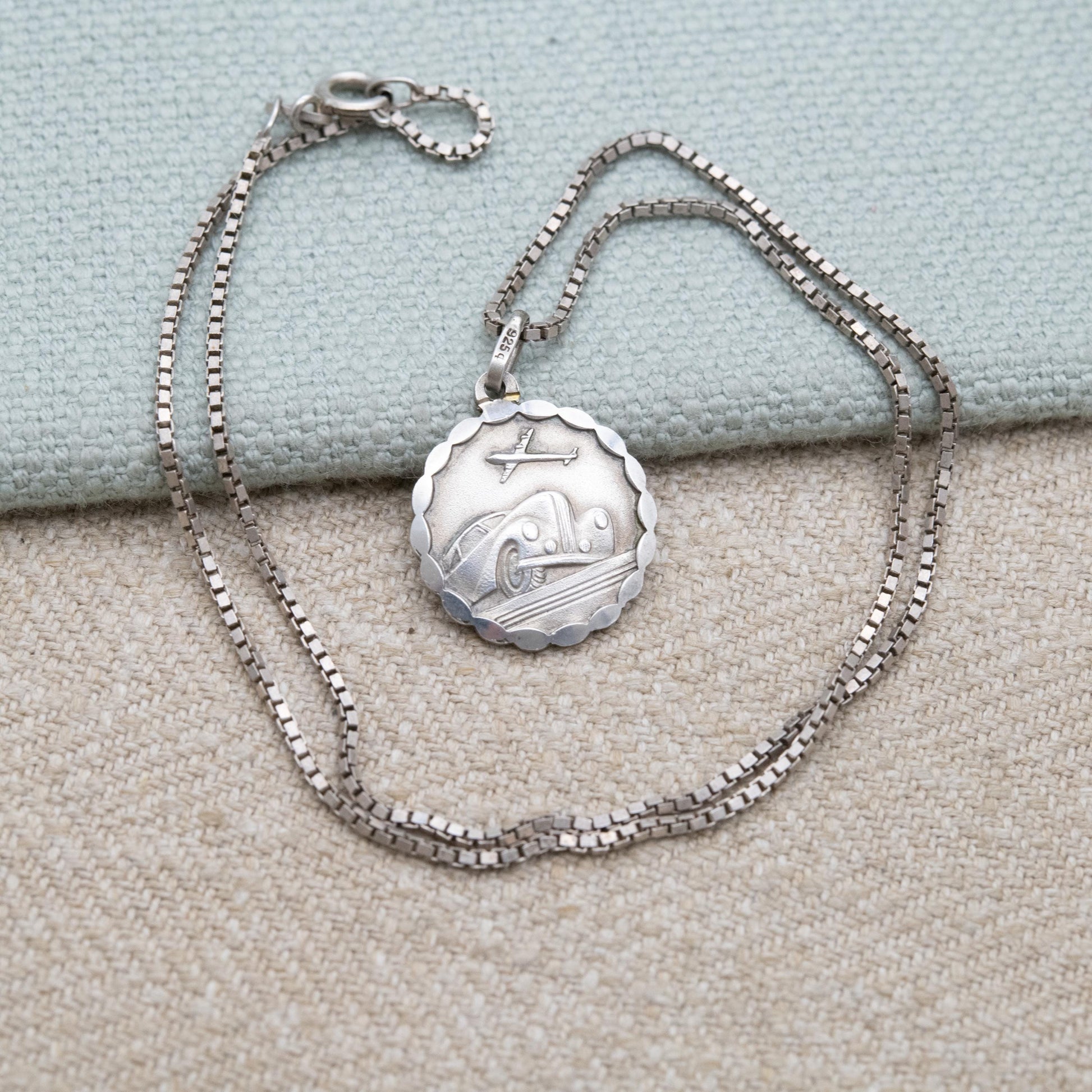 Vintage Sterling Silver St. Christopher Pendant and Box Link Necklace 1976 - Patron Saint of Travelling | Christian Religious Jewellery Gift