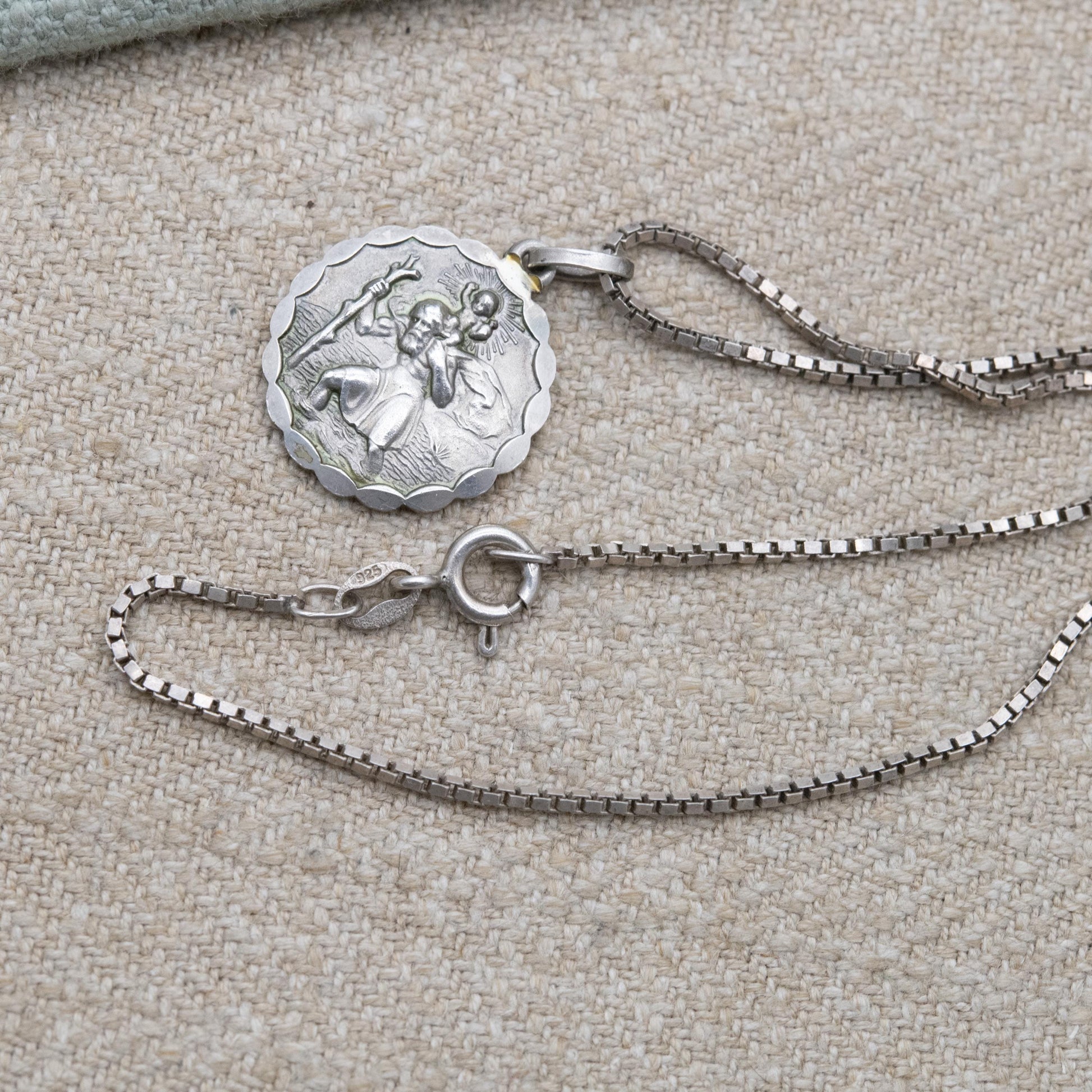 Vintage Sterling Silver St. Christopher Pendant and Box Link Necklace 1976 - Patron Saint of Travelling | Christian Religious Jewellery Gift