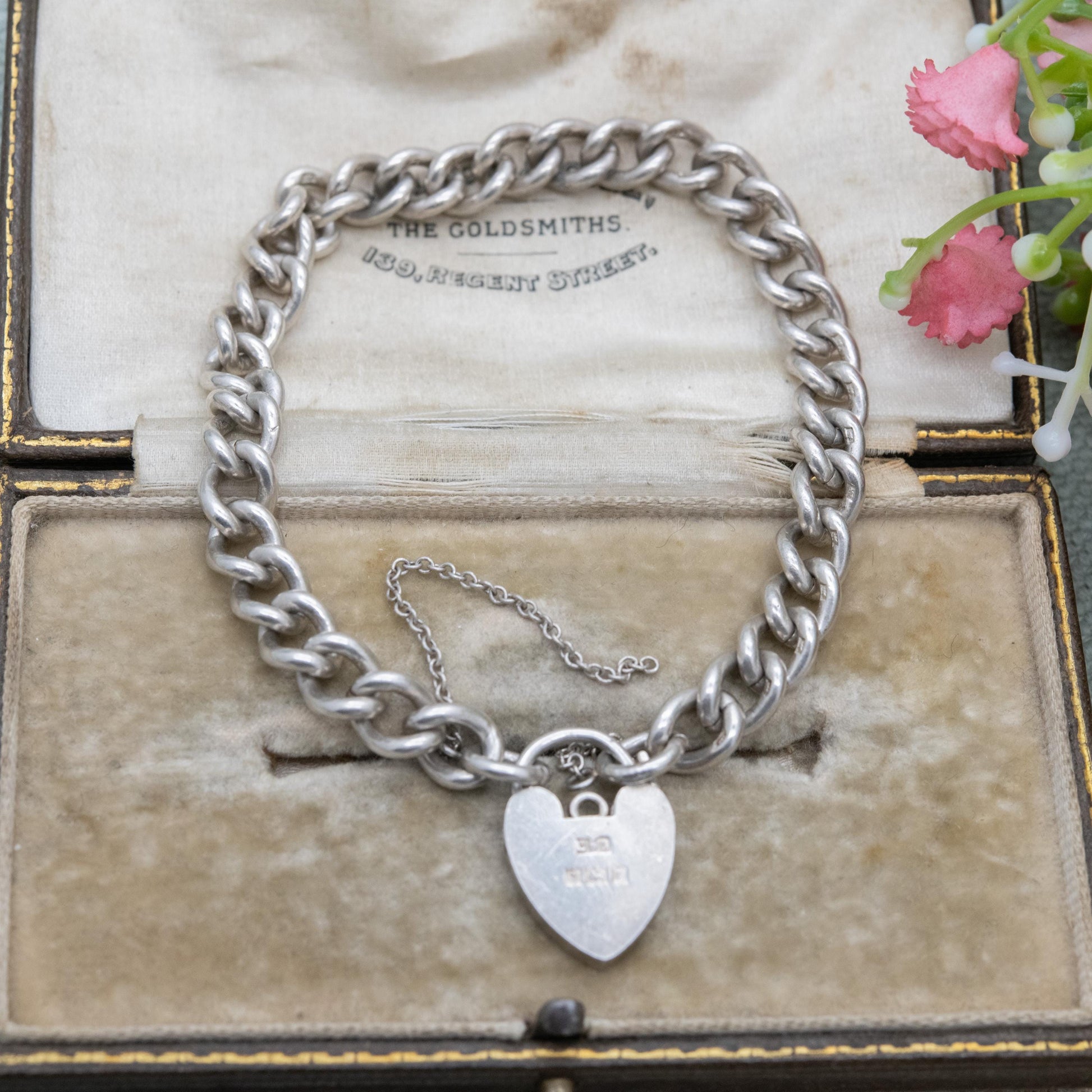 Vintage Sterling Silver Heart Padlock Clasp Chain Bracelet - Chunky Curb Links with Safety Chain | UK Hallmarks