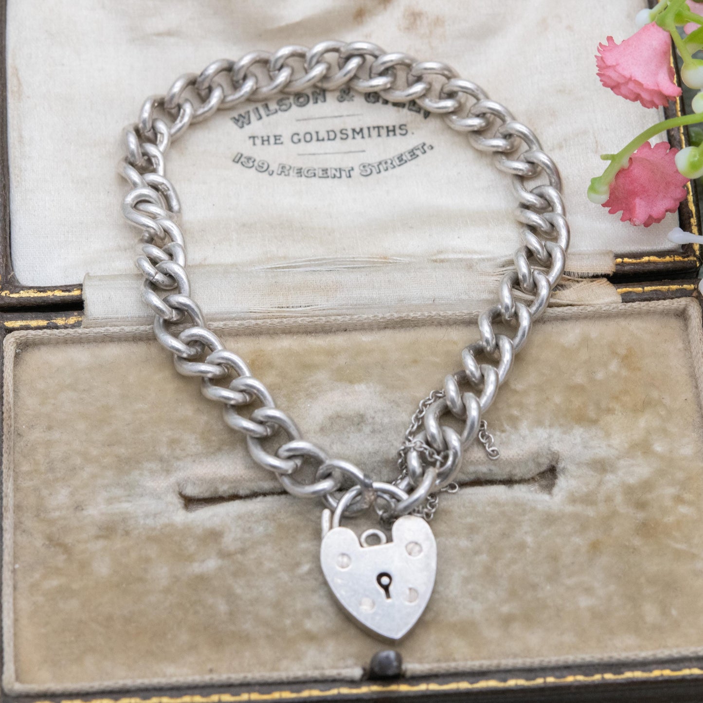 Vintage Sterling Silver Heart Padlock Clasp Chain Bracelet - Chunky Curb Links with Safety Chain | UK Hallmarks