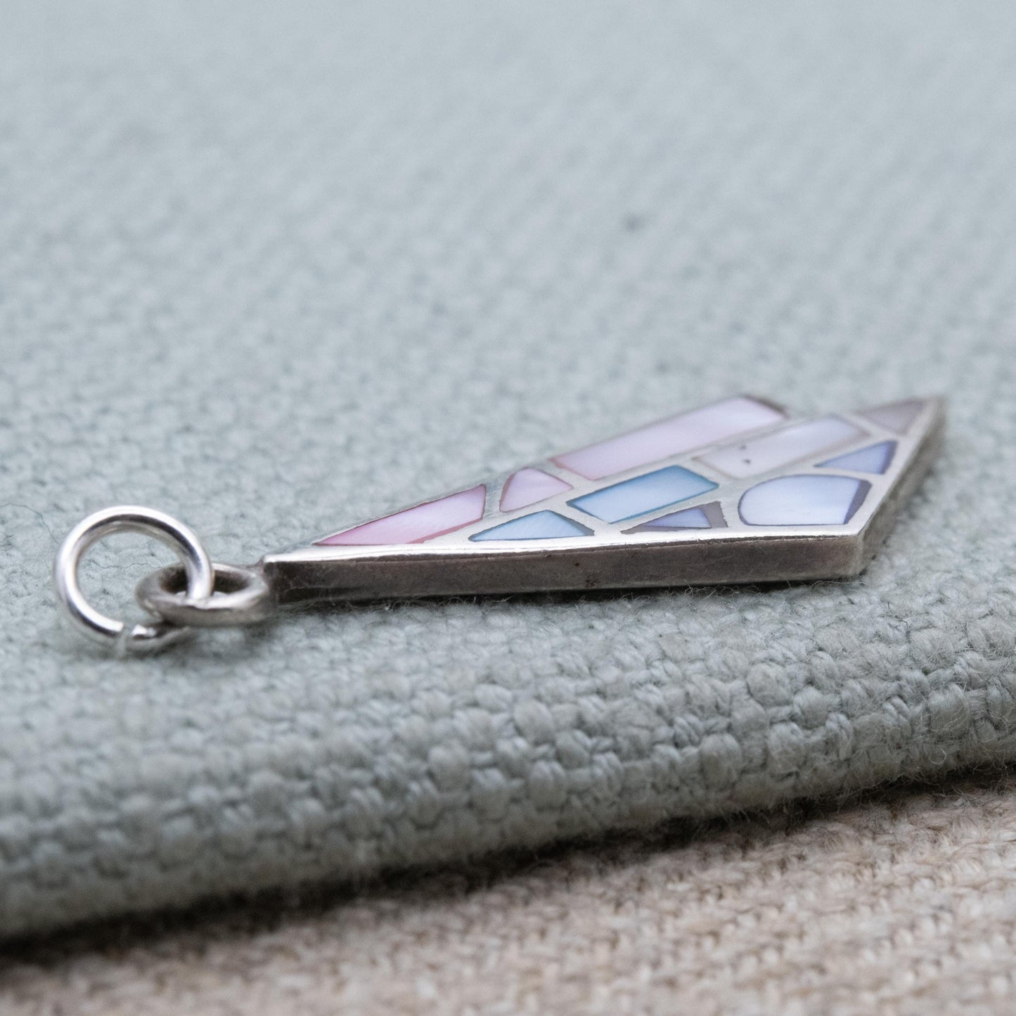 Vintage Sterling Silver Mother of Pearl Pendant - Pretty Silver Gift Necklace with Simple Triangular Geometric Shape