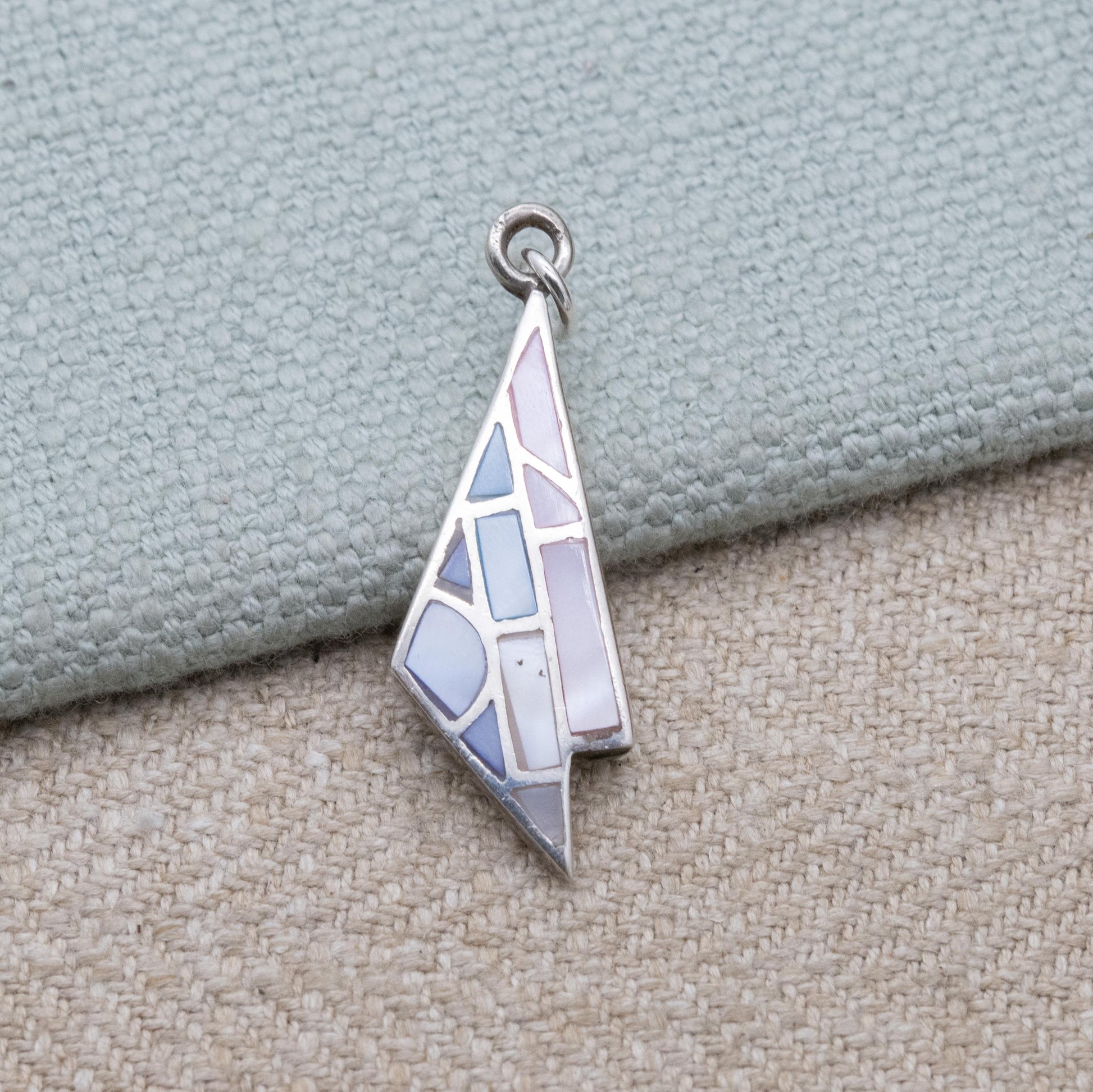 Vintage Sterling Silver Mother of Pearl Pendant - Pretty Silver Gift Necklace with Simple Triangular Geometric Shape