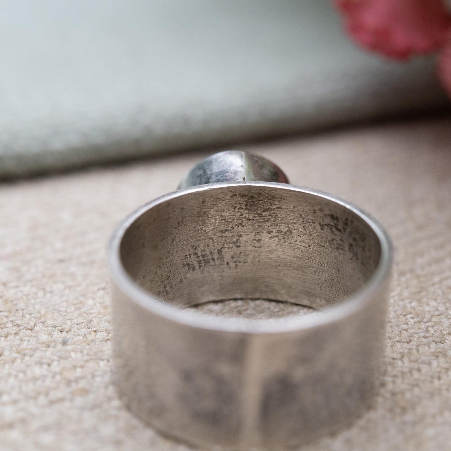 Vintage Sterling Silver Banded Agate Ring - Chunky Modernist Cabochon Gemstone | UK Size - R 1/2 | US Size - 8 3/4