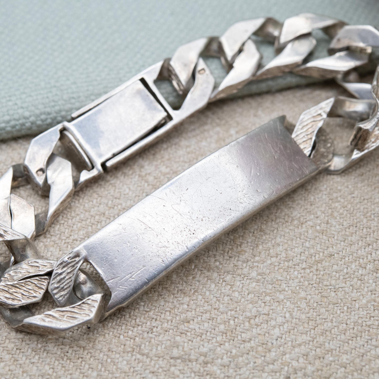 Vintage Sterling Silver Chunky ID Bracelet 1979 - Heavy Flat Curb Links | Unisex Bracelet | Unisex Jewellery Gift for Him