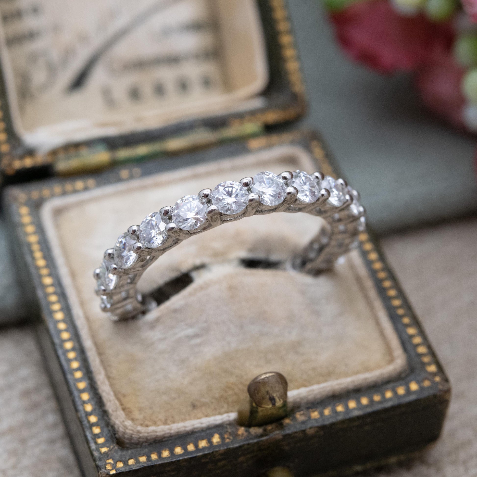 Sterling Silver CZ Eternity Ring - Y2K Sparkly Stacking Band Ring Clear Stone Cubic Zirconia | UK Size - N 1/2 | US Size - 7