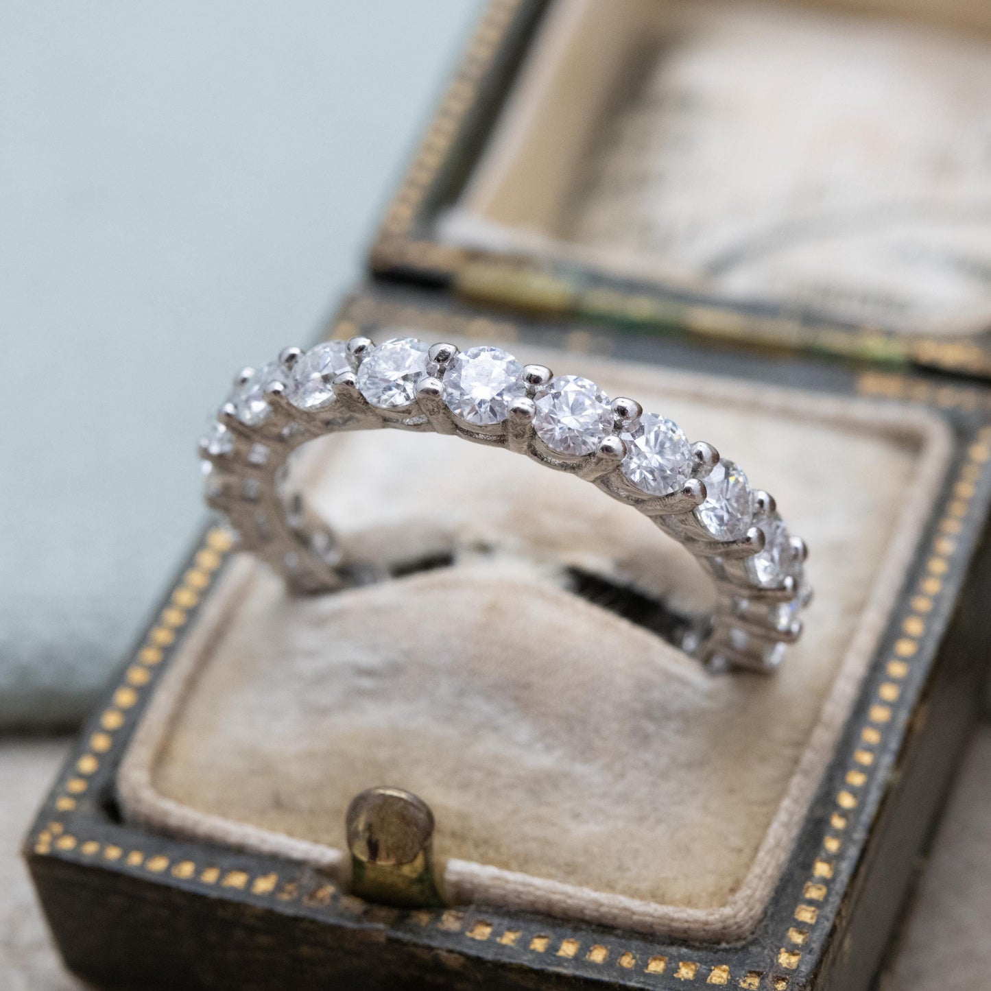 Sterling Silver CZ Eternity Ring - Y2K Sparkly Stacking Band Ring Clear Stone Cubic Zirconia | UK Size - N 1/2 | US Size - 7