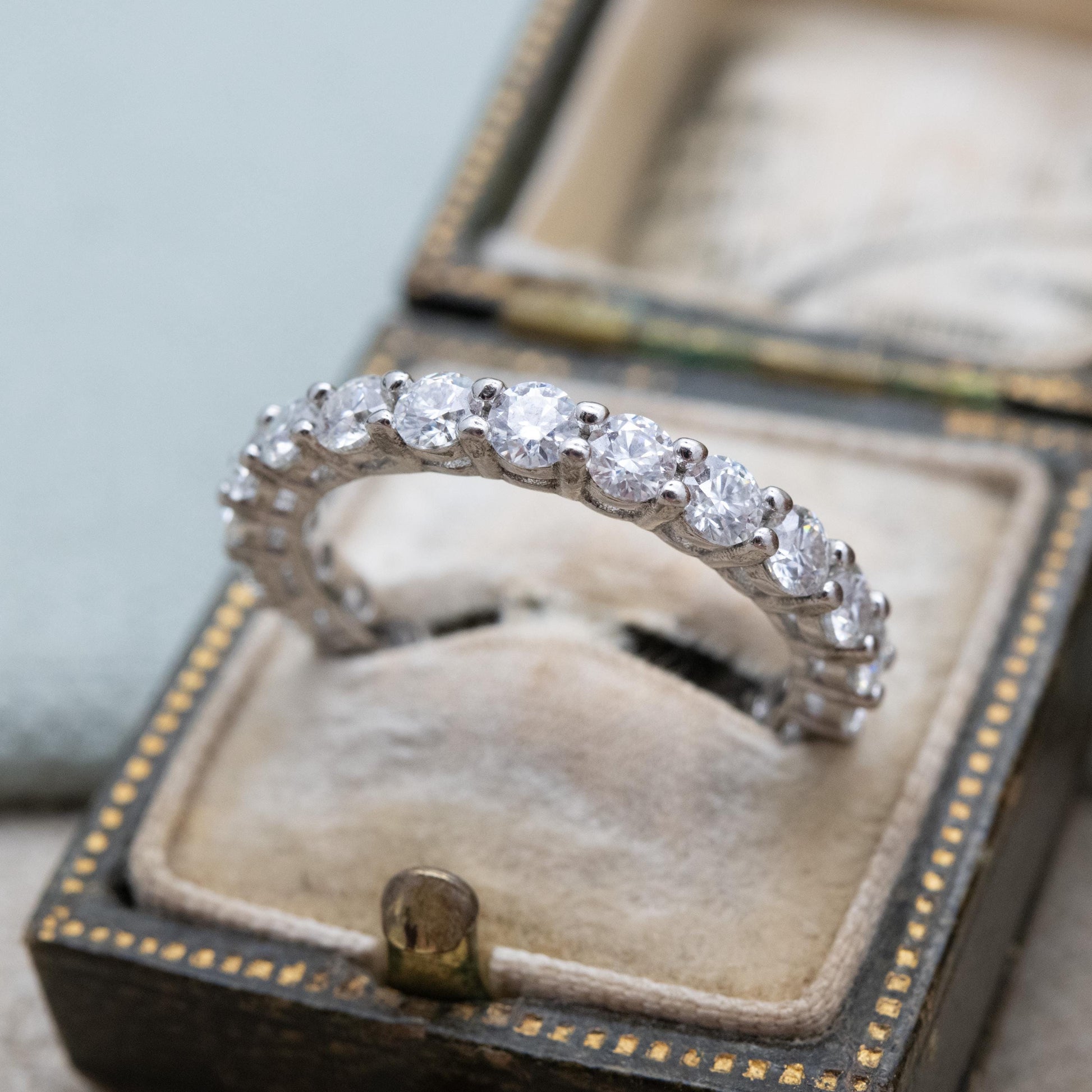 Sterling Silver CZ Eternity Ring - Y2K Sparkly Stacking Band Ring Clear Stone Cubic Zirconia | UK Size - N 1/2 | US Size - 7