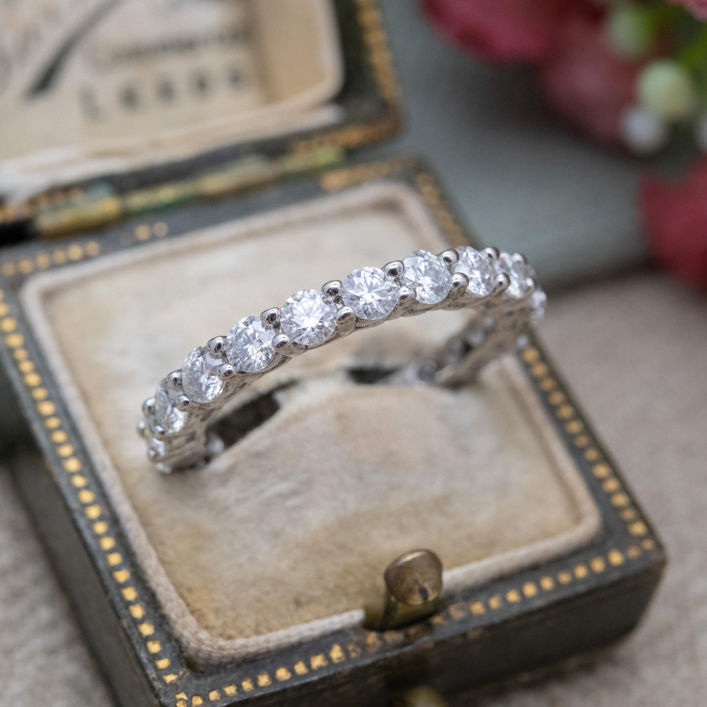 Sterling Silver CZ Eternity Ring - Y2K Sparkly Stacking Band Ring Clear Stone Cubic Zirconia | UK Size - N 1/2 | US Size - 7