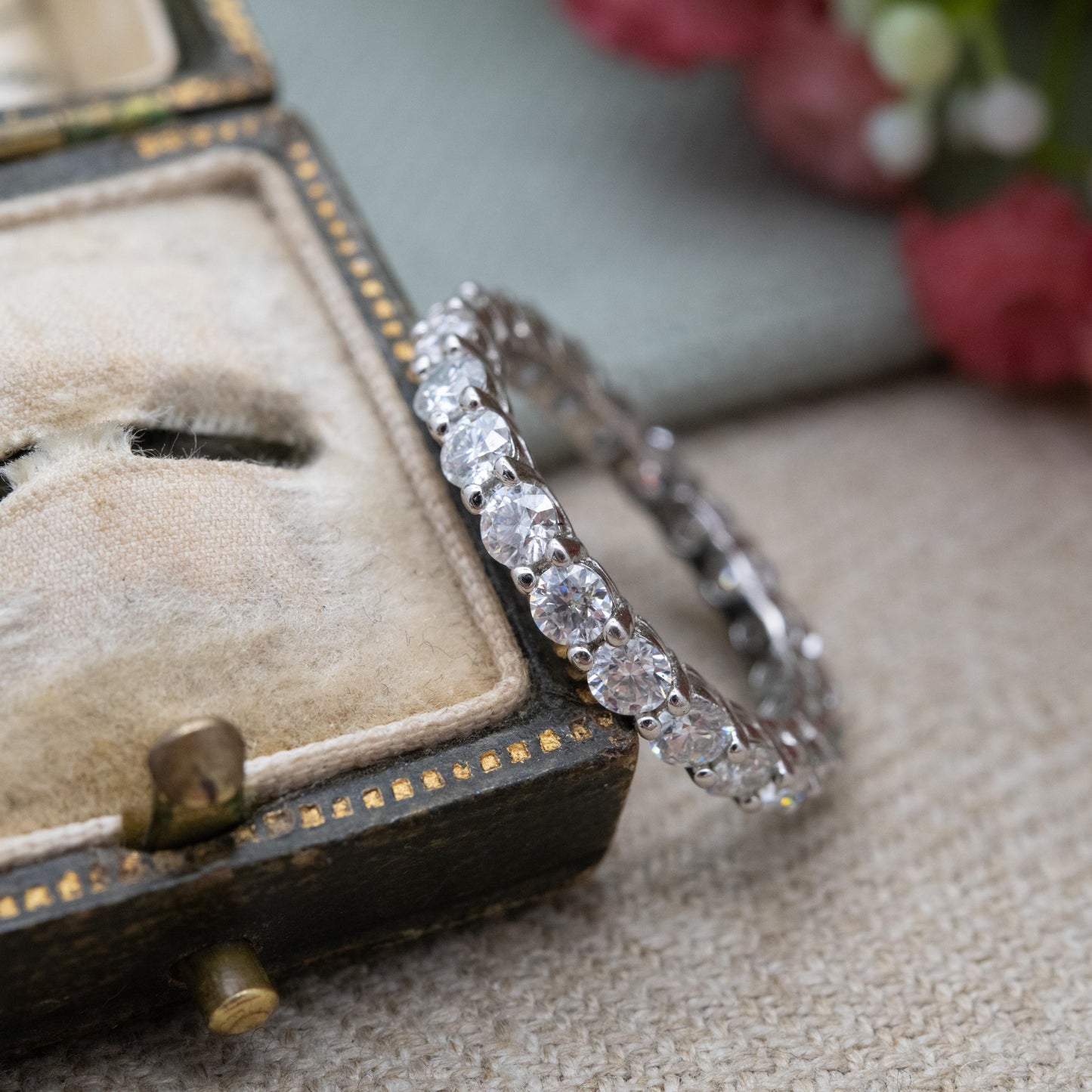Sterling Silver CZ Eternity Ring - Y2K Sparkly Stacking Band Ring Clear Stone Cubic Zirconia | UK Size - N 1/2 | US Size - 7