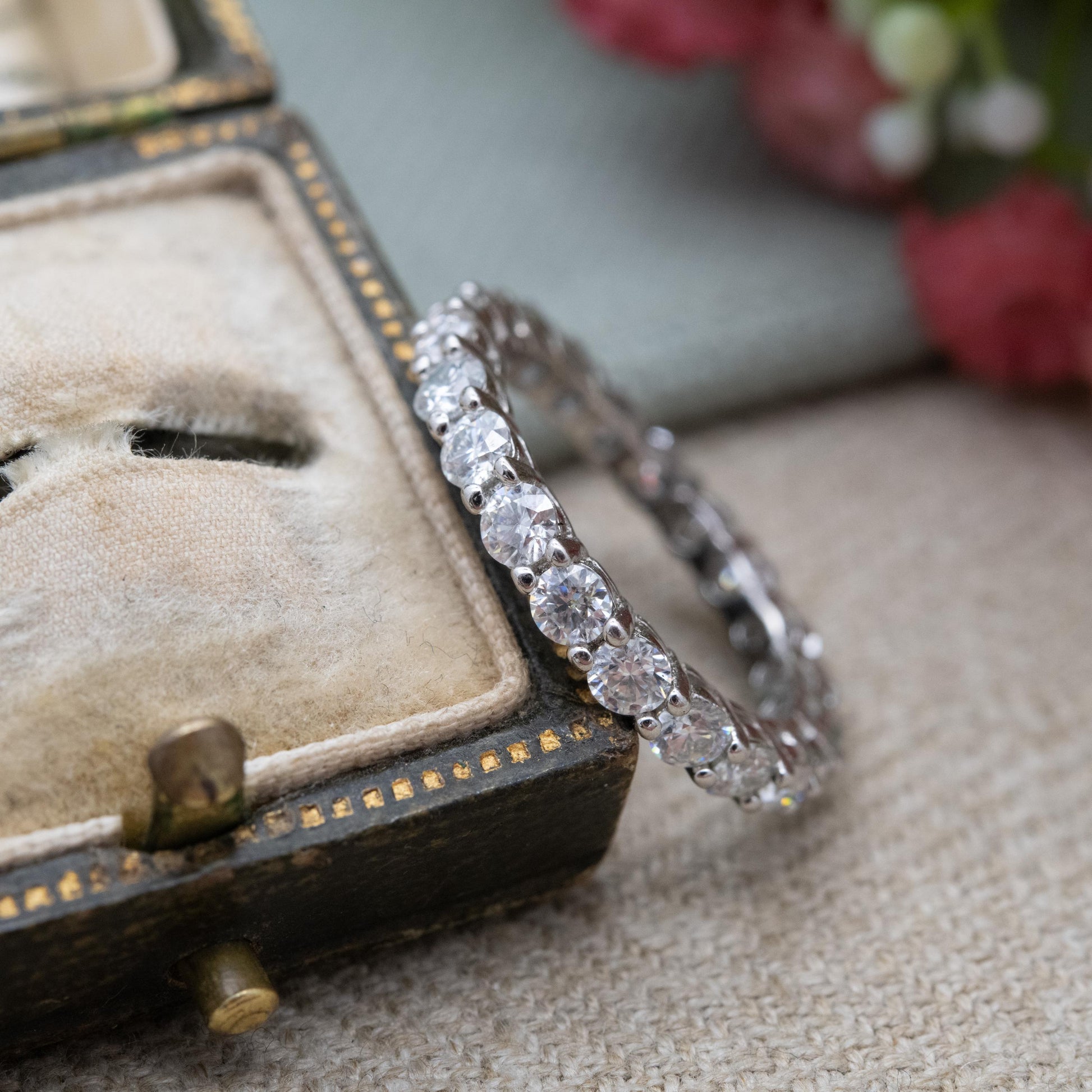 Sterling Silver CZ Eternity Ring - Y2K Sparkly Stacking Band Ring Clear Stone Cubic Zirconia | UK Size - N 1/2 | US Size - 7