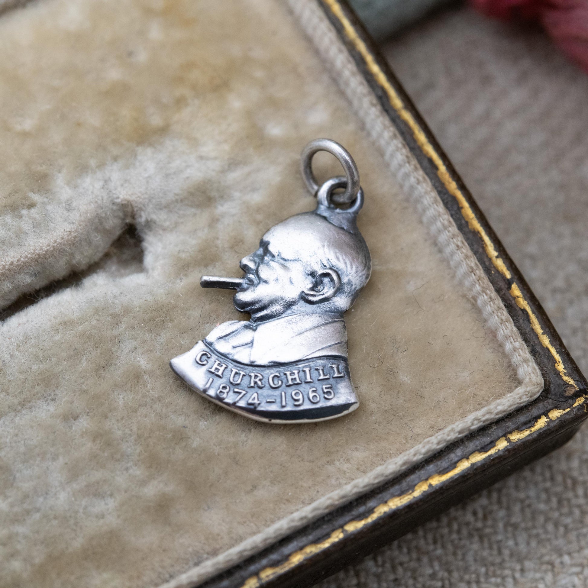 Vintage Sterling Silver Winston Churchill Charm c. 1960s - Commemorative British History Souvenir WWII Theme