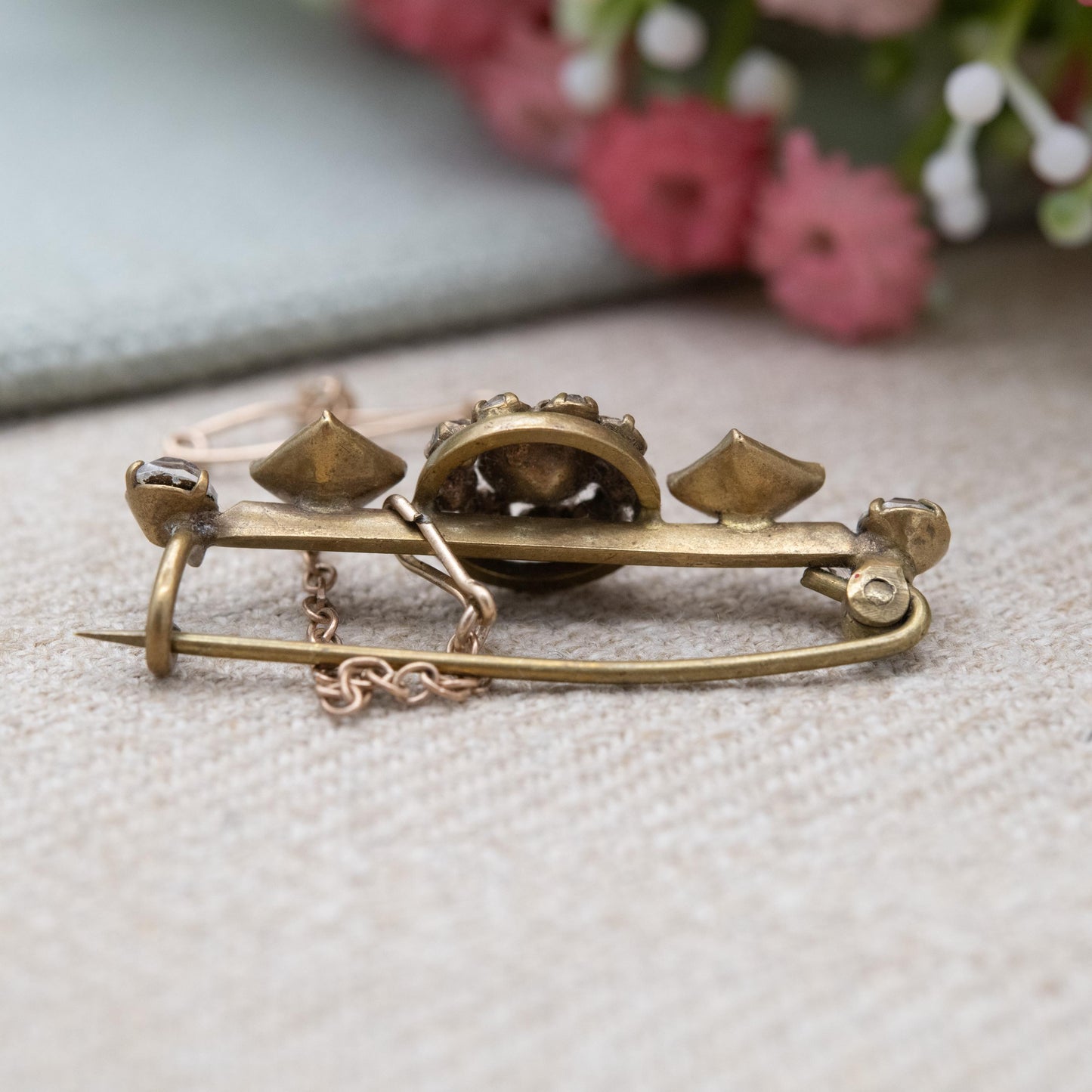 Antique Victorian Paste Bar Brooch c. 1900 - Imitation Ruby and Diamond Glass Stones