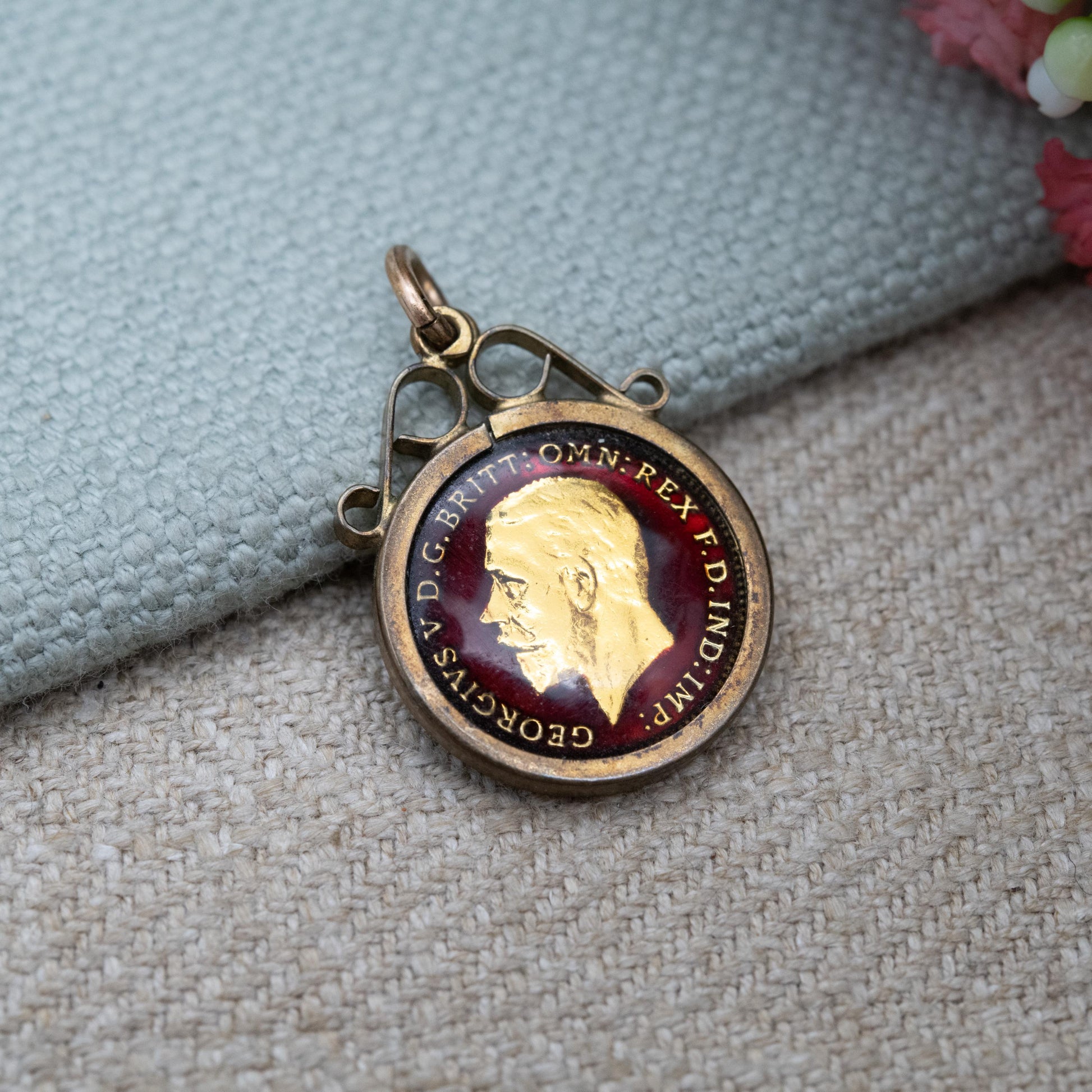 Vintage Enamel Silver 1931 George V Three Pence Coin Pendant in Sterling Silver Mount by Kollmar & Jourdan