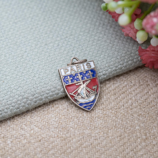 Vintage Enamel Paris Charm Pendant c. 1950s - French Souvenir Gift for Charm Bracelet