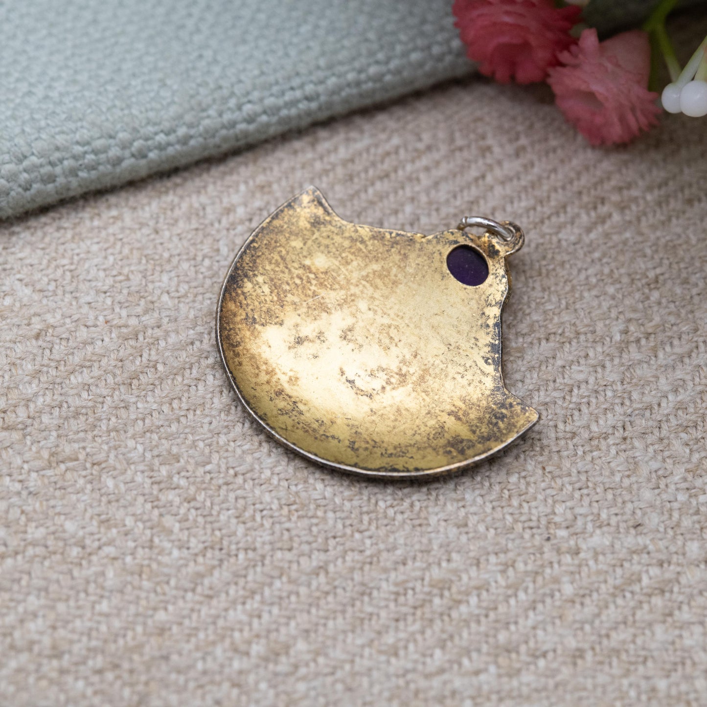 Sterling Silver Enamel Amethyst Pendant with Art Deco Style Fan Shape