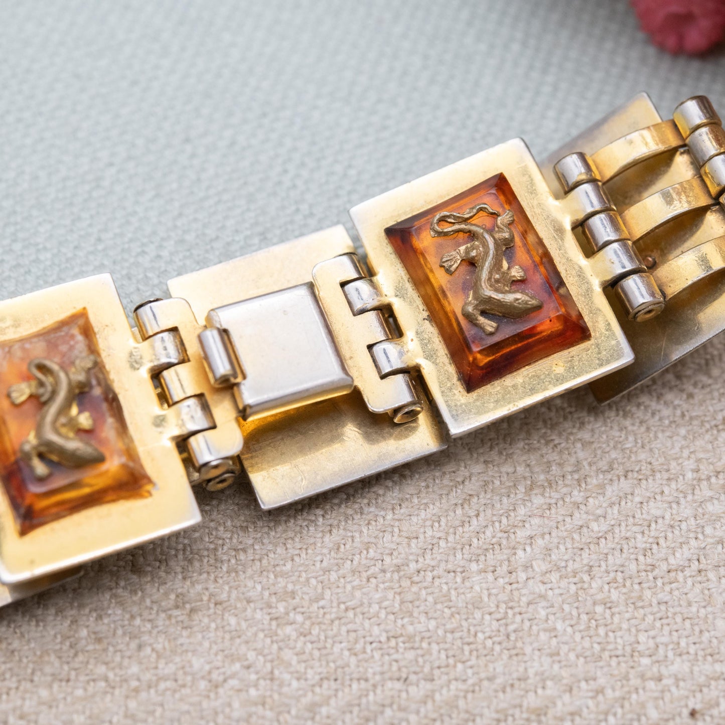 Vintage Jean Painlevé Salamander Bracelet c. 1920s Art Deco Jewellery with Early Plastic Tortoiseshell Bakelite