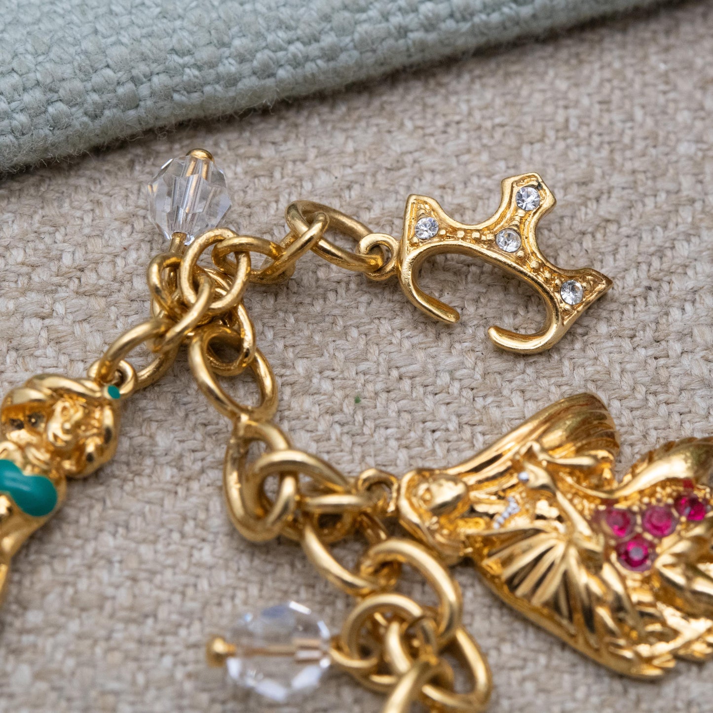 Disney Princess Charm Bracelet 24K Gold Plated with Swarovski Crystals by Bradford Gold Exchange