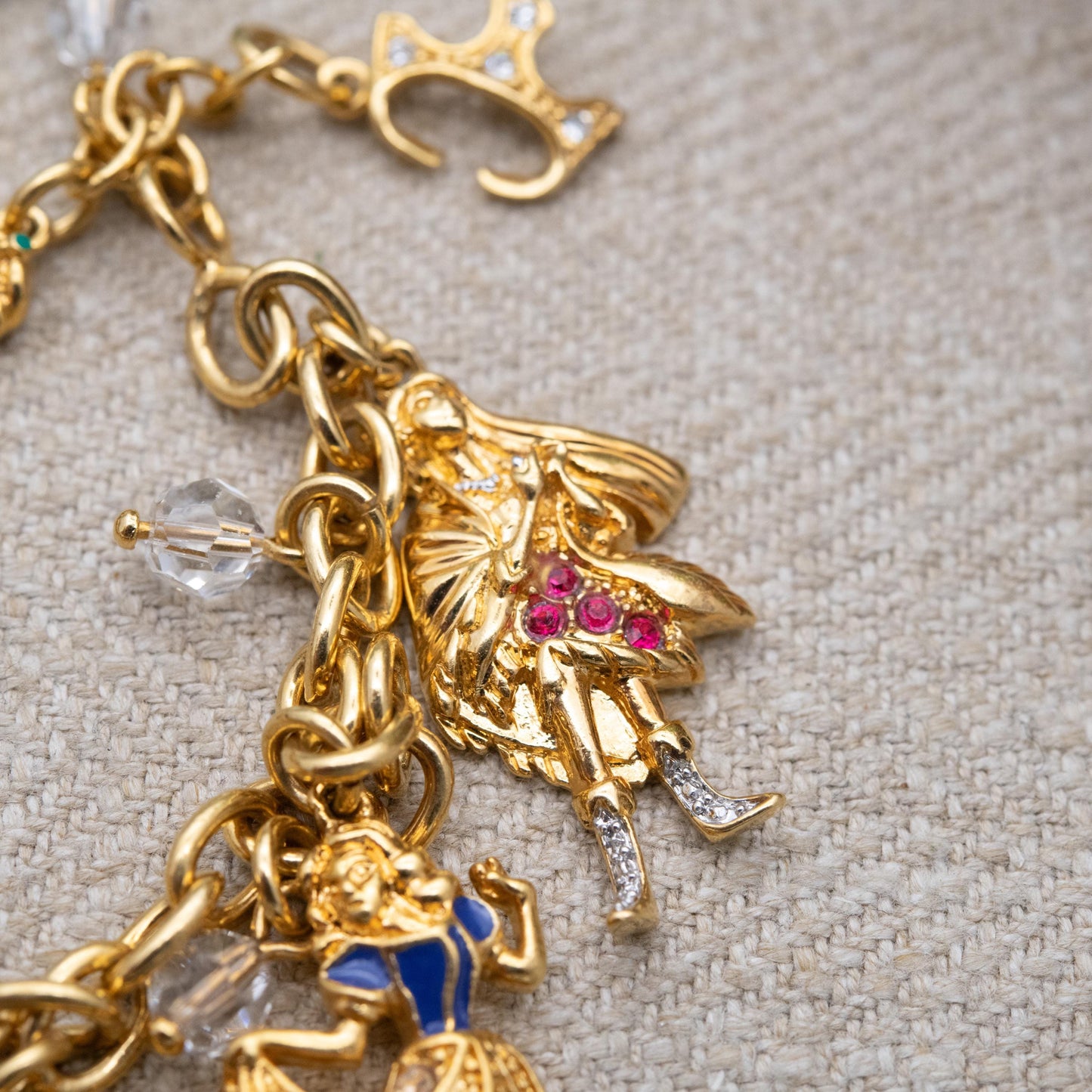 Disney Princess Charm Bracelet 24K Gold Plated with Swarovski Crystals by Bradford Gold Exchange