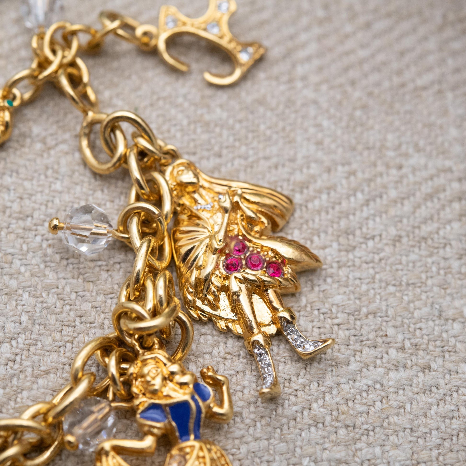 Disney Princess Charm Bracelet 24K Gold Plated with Swarovski Crystals by Bradford Gold Exchange