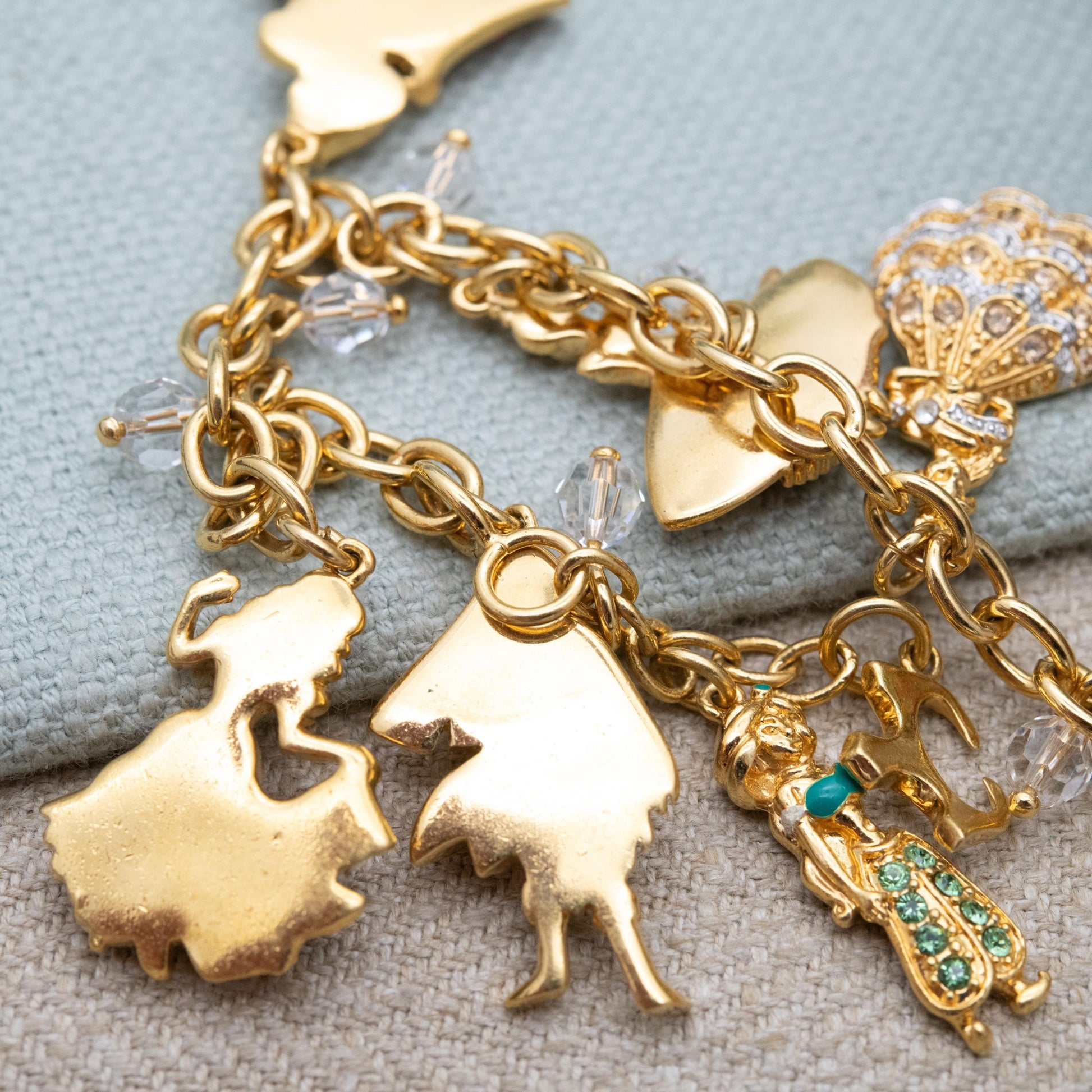 Disney Princess Charm Bracelet 24K Gold Plated with Swarovski Crystals by Bradford Gold Exchange