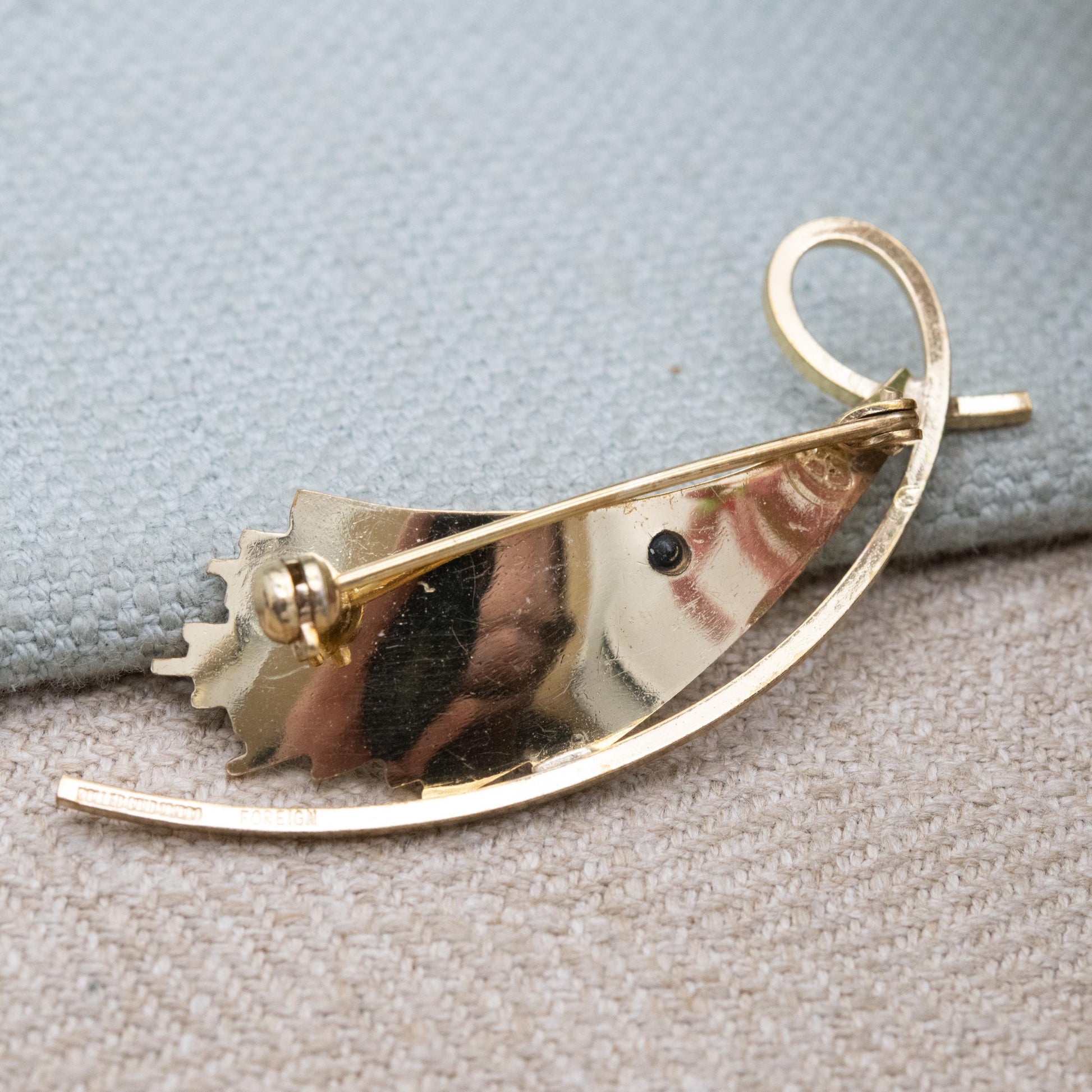 Vintage Rolled Gold Faux Pearl Brooch c. 1960s Mid-Century Modernist