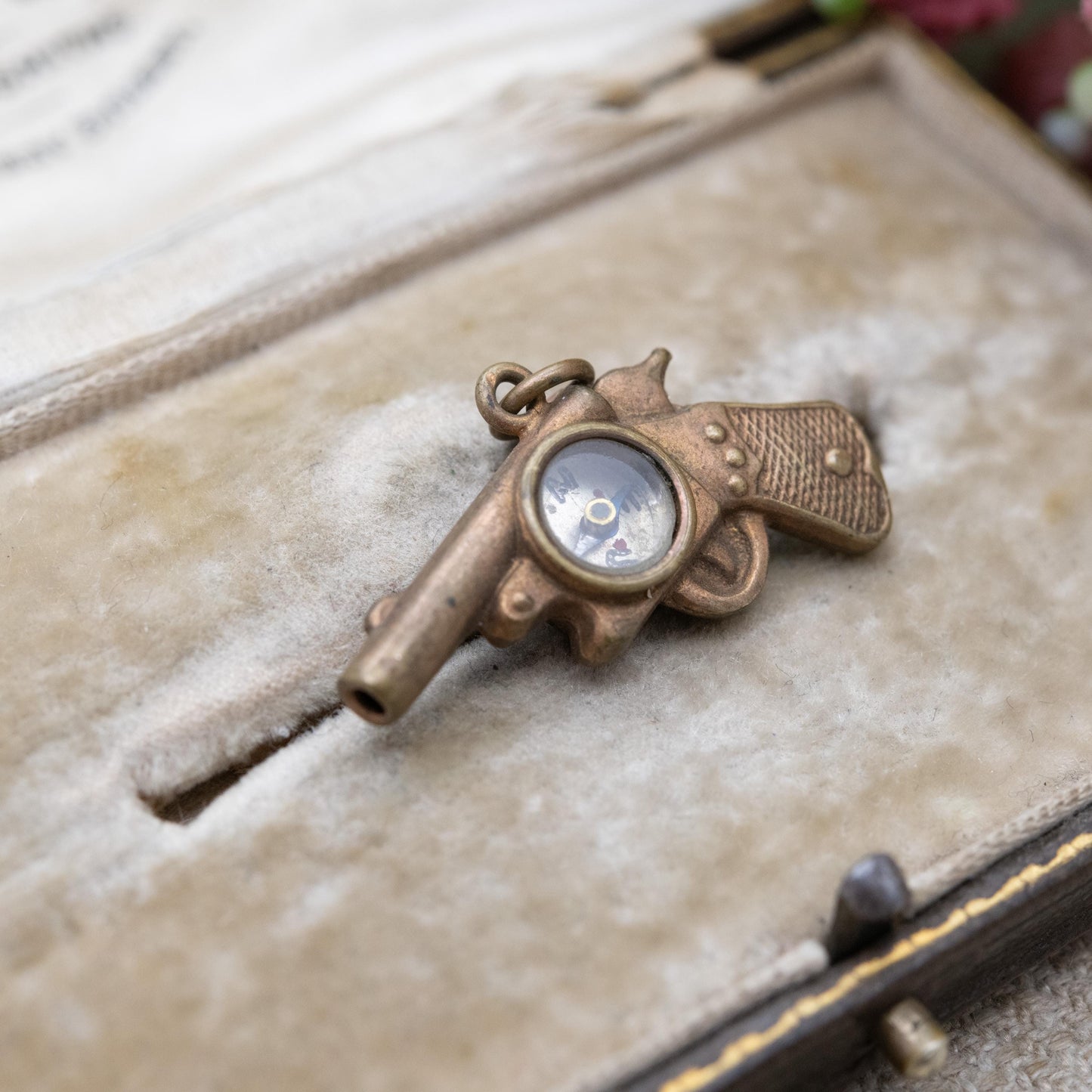 Antique Compass Revolver Charm Pendant c. 1910s - Novelty Miniature Working Instrument Jewellery Unusual Gift for Traveller
