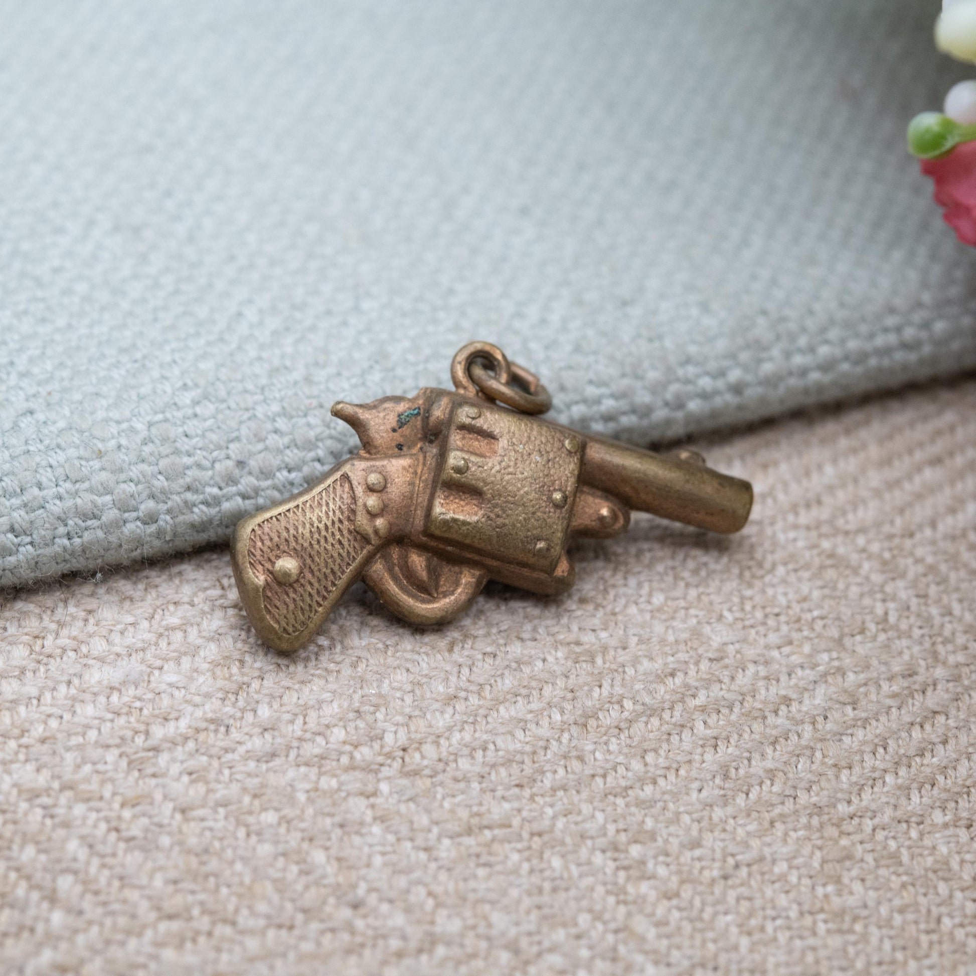 Antique Compass Revolver Charm Pendant c. 1910s - Novelty Miniature Working Instrument Jewellery Unusual Gift for Traveller