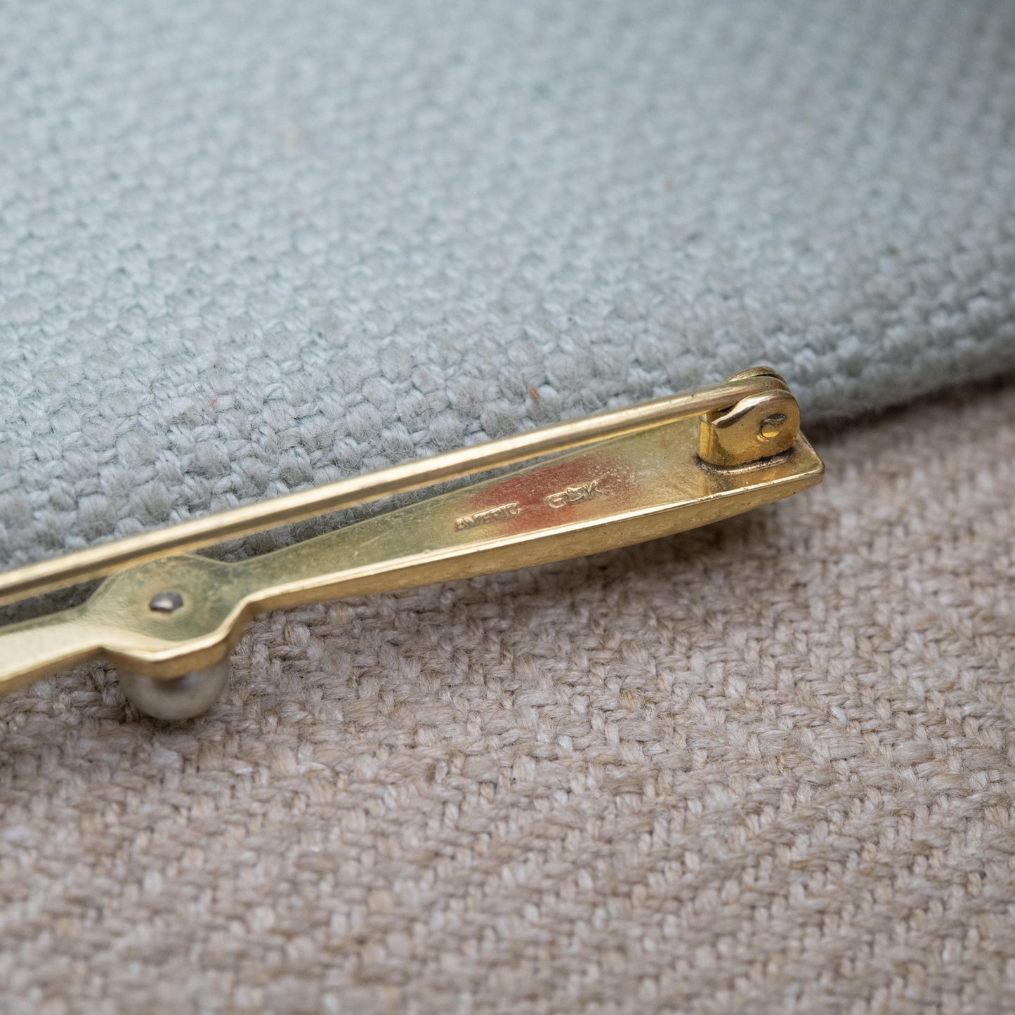 Vintage Americ Faux Pearl Bar Brooch by GK c. 1960s