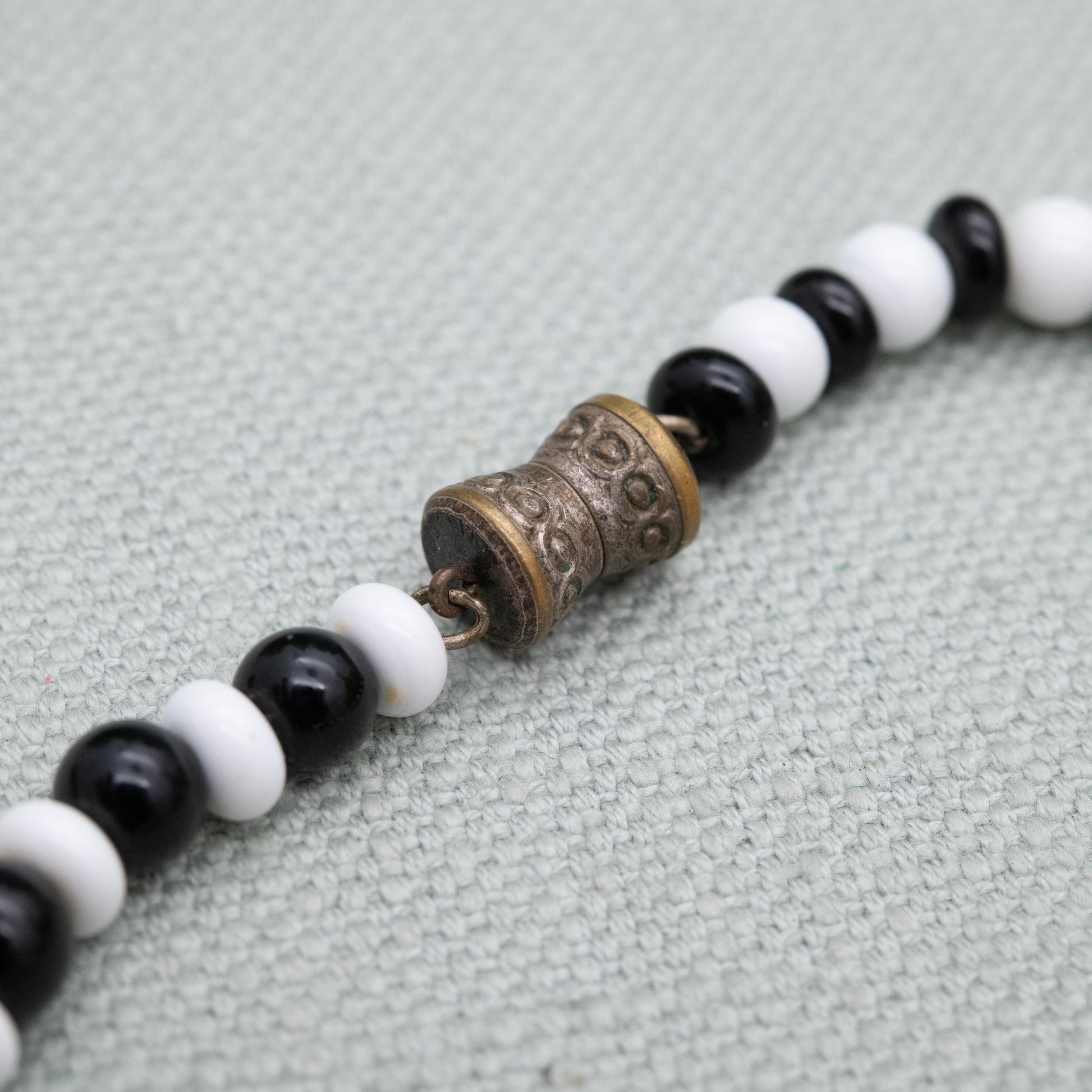 Antique Louis Rousselet French Art Deco Glass Bead Necklace c. 1920s - Made in France Black and White Graduated Beaded Necklace | 16"